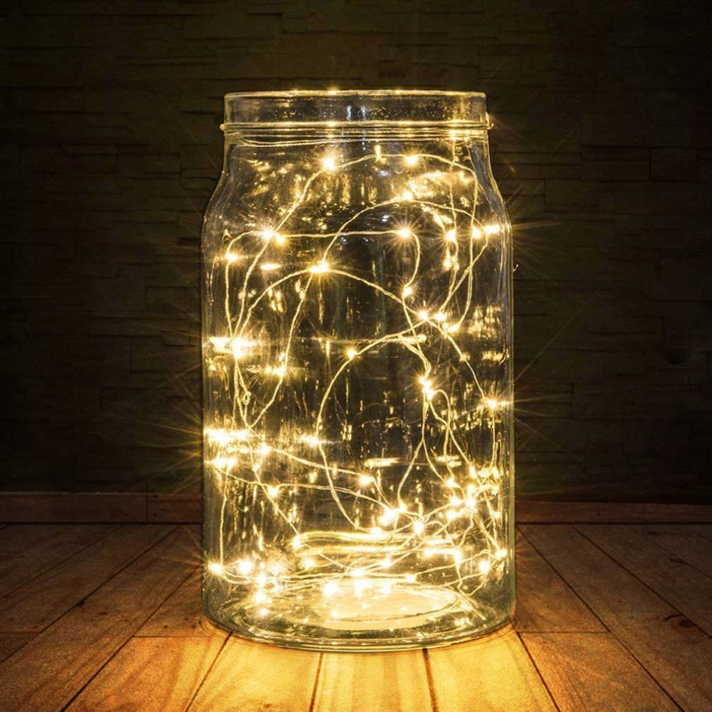 BXROIU 2 x 50LEDs Fairy Lights, Battery Operated, Silver Wire, Warm White, 16.4 ft, 2 Modes for Bedroom & Christmas Decoration