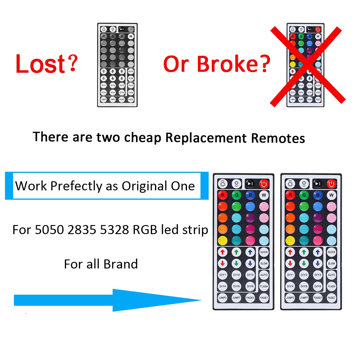 SUPERNIGHT 44 Keys RGB LED Light Strip Remote Controller for SMD 5050 2835 3528 Lights - Multi Color