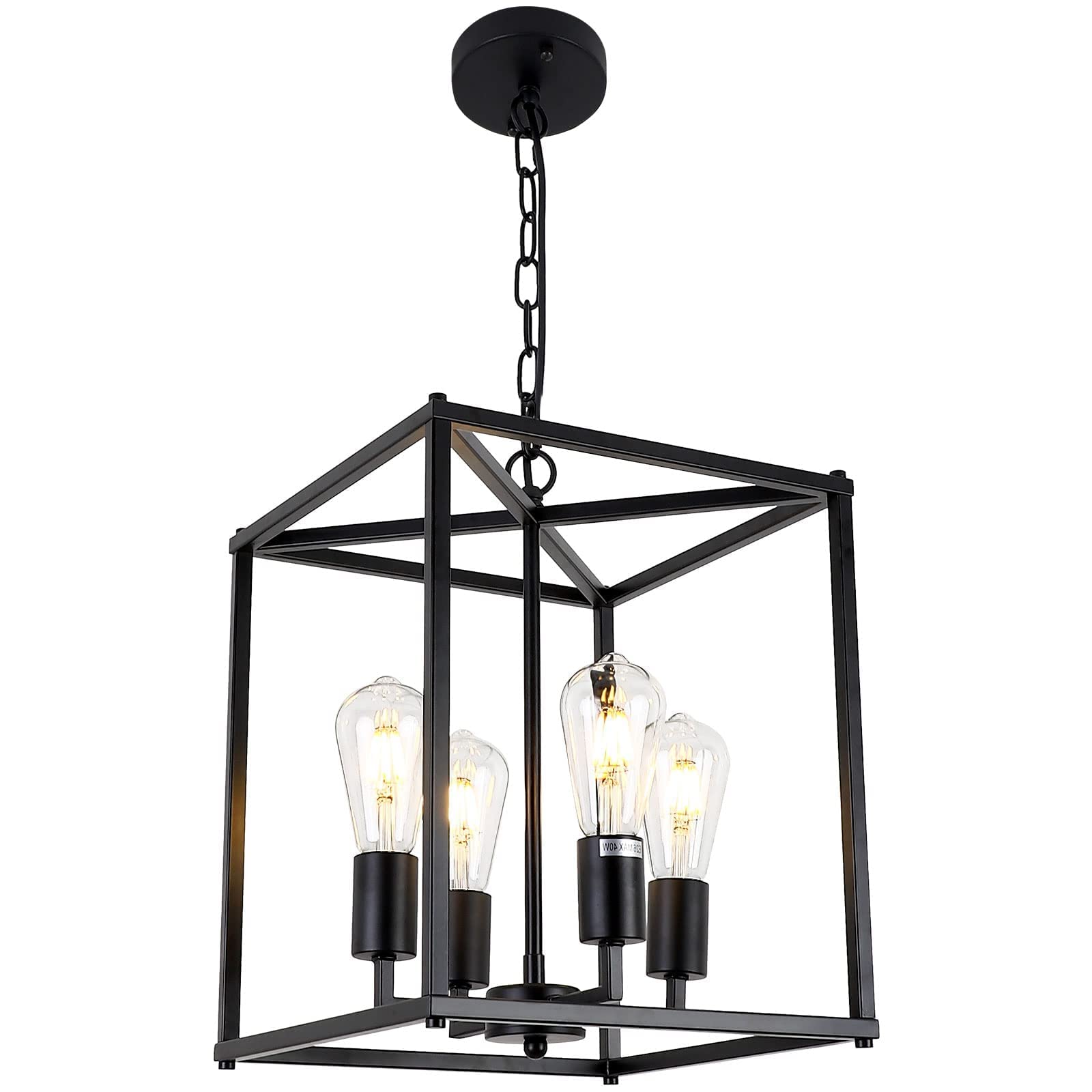 QLXTeltd 4-Light Black Farmhouse Chandelier Light Fixture Rustic Industrial Pendant Light Adjustable Metal Cage Hanging Lights f