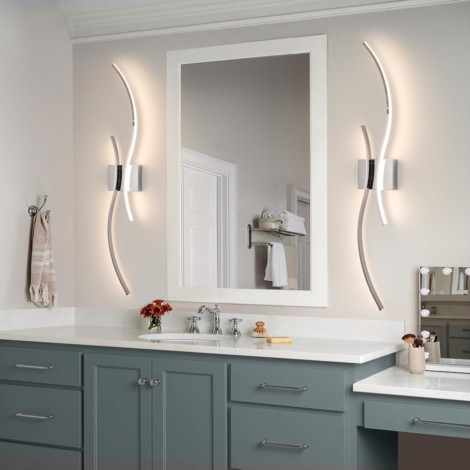 Caneoe Modern Wall Sconce Set Of Two With Remote Control, Dimmable Indoor Led Wall Sconce Lighting Set Of 2, 39 Inch Wall Light