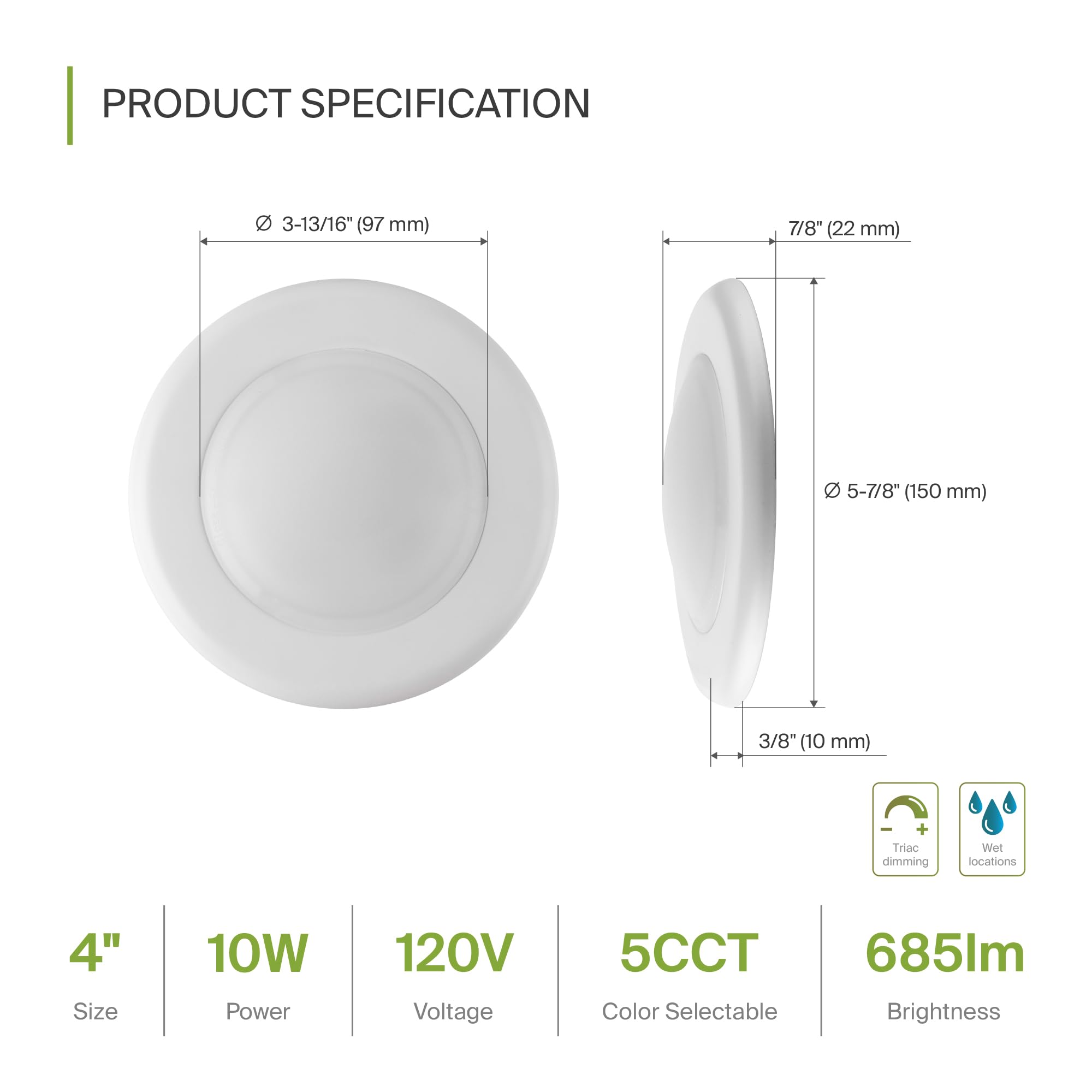ASD 6 Pack LED Disk Lights, Dimmable 10W 4 Inch, White, CRI90+, Flush Mount Ceiling Fixture, Model ASD-LDS-4D10AC-WH
