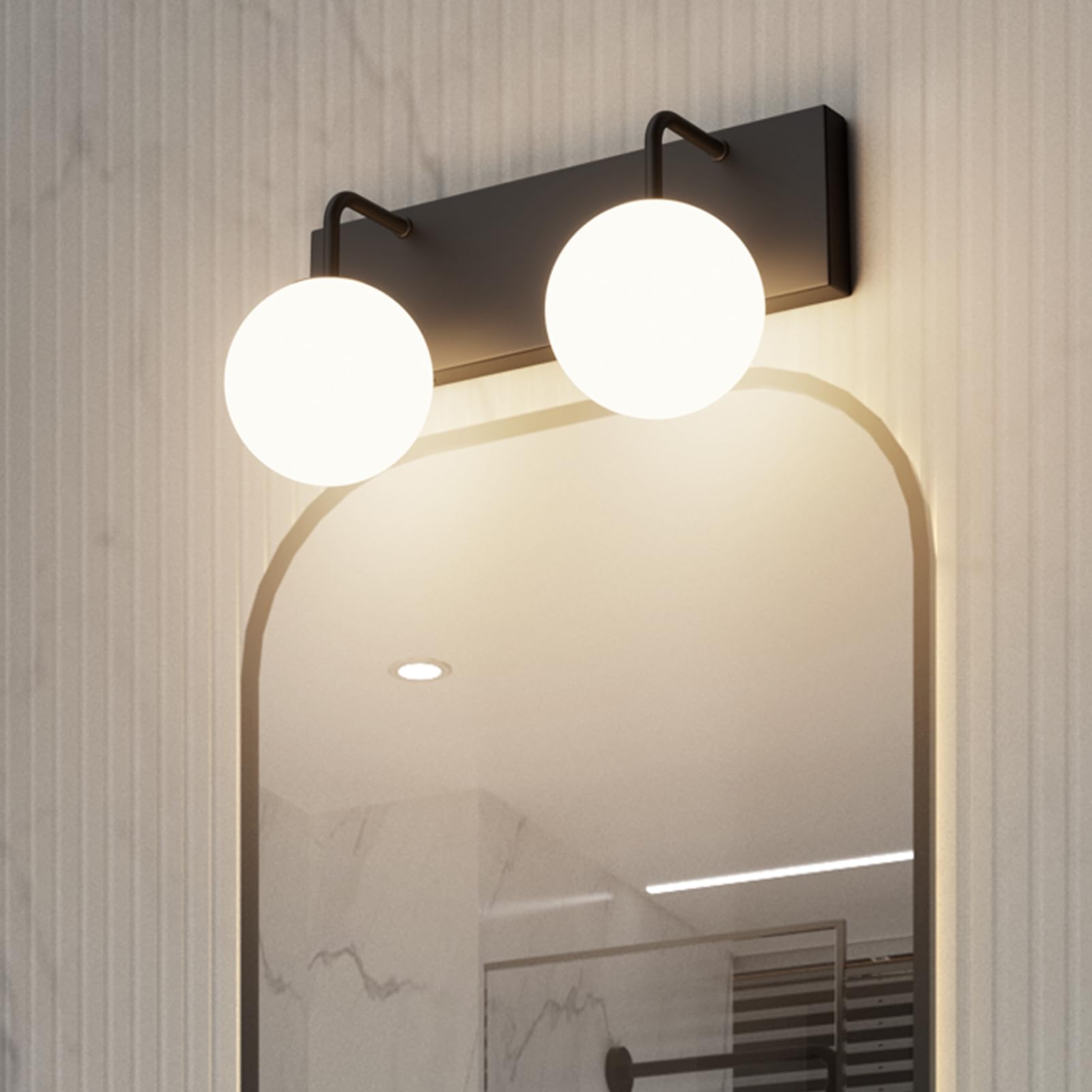 Tipace 2-Light Black Vanity Light Fixtures, Modern Bathroom Light with Milk White Glass, 14.2 inch, Model 1130