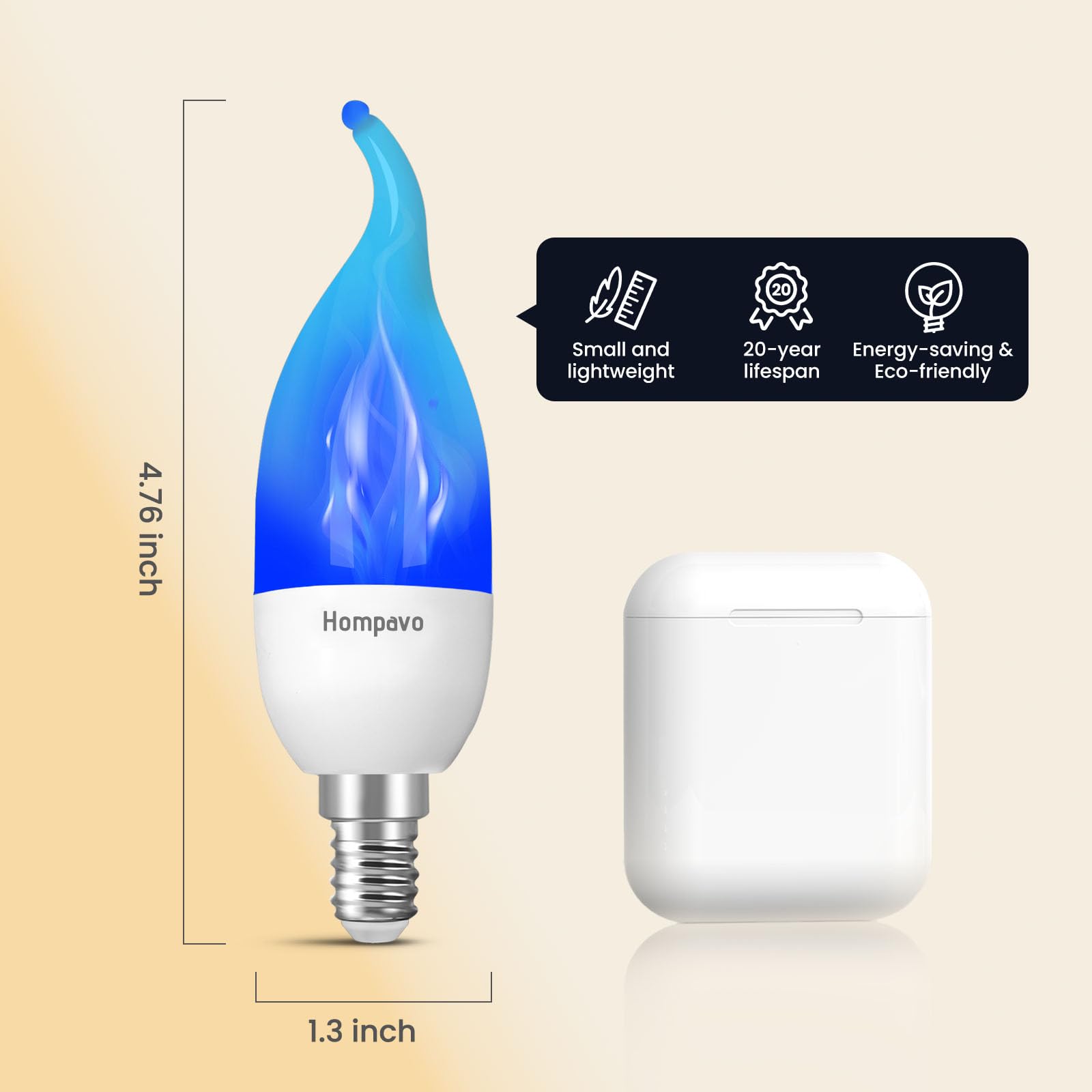 Hompavo ?Upgraded Led Flame Light Bulbs, 3 Modes Flickering Light Bulbs, E12 Chandelier Base Candle Fire Light Bulb For Halloween Christmas Party Porch Indoor & Outdoor Home Decoration, Blue 6 Pack