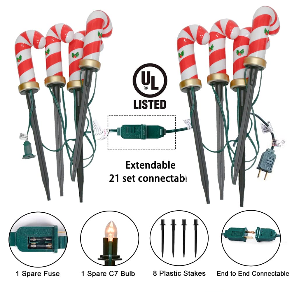 GOOTHY Christmas Candy Cane Pathway Lights - 2 Sets 7FT Outdoor String Lights, Plastic Stake Lights for Driveway & Garden Decor