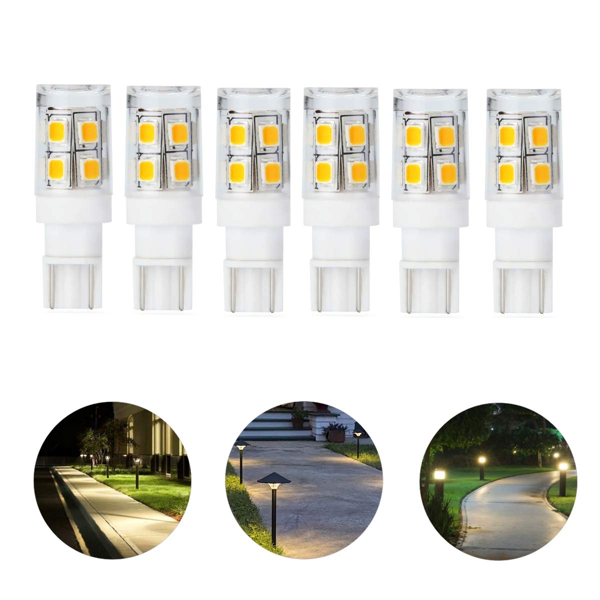 12V 24V Low Voltage Landscape Replacement Led Light Bulb T5 T10 Wedge Base 25W Equivalent 240Lm 1.5 W For Garden Path Light Deck Light Walkway Lawn Lights Cool White 6000K Pack Of 6