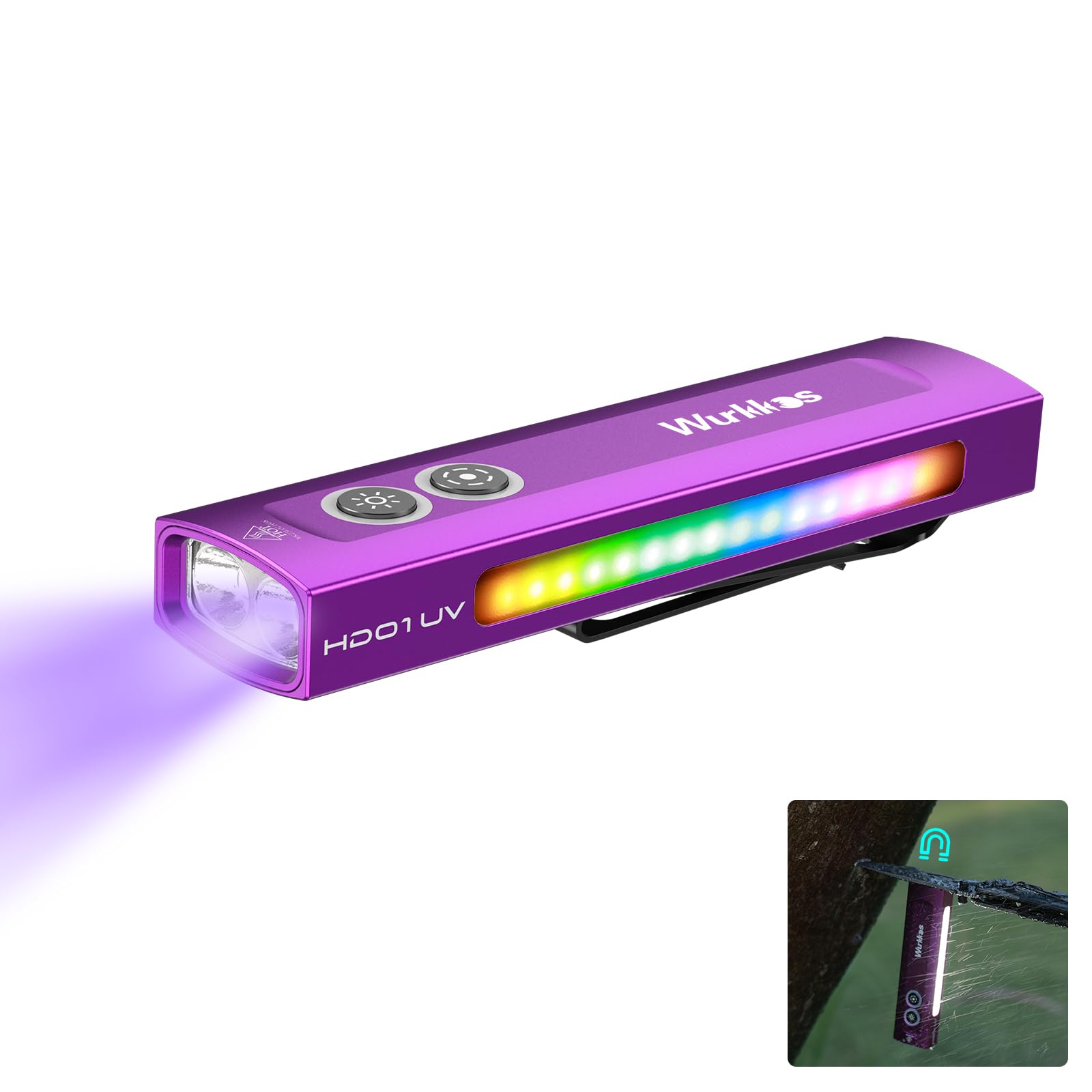 Wurkkos HD01 UV Flashlight, Rechargeable 1200 Lumens with 365nm UV Light, Small Pocket Size, Aluminum, Purple
