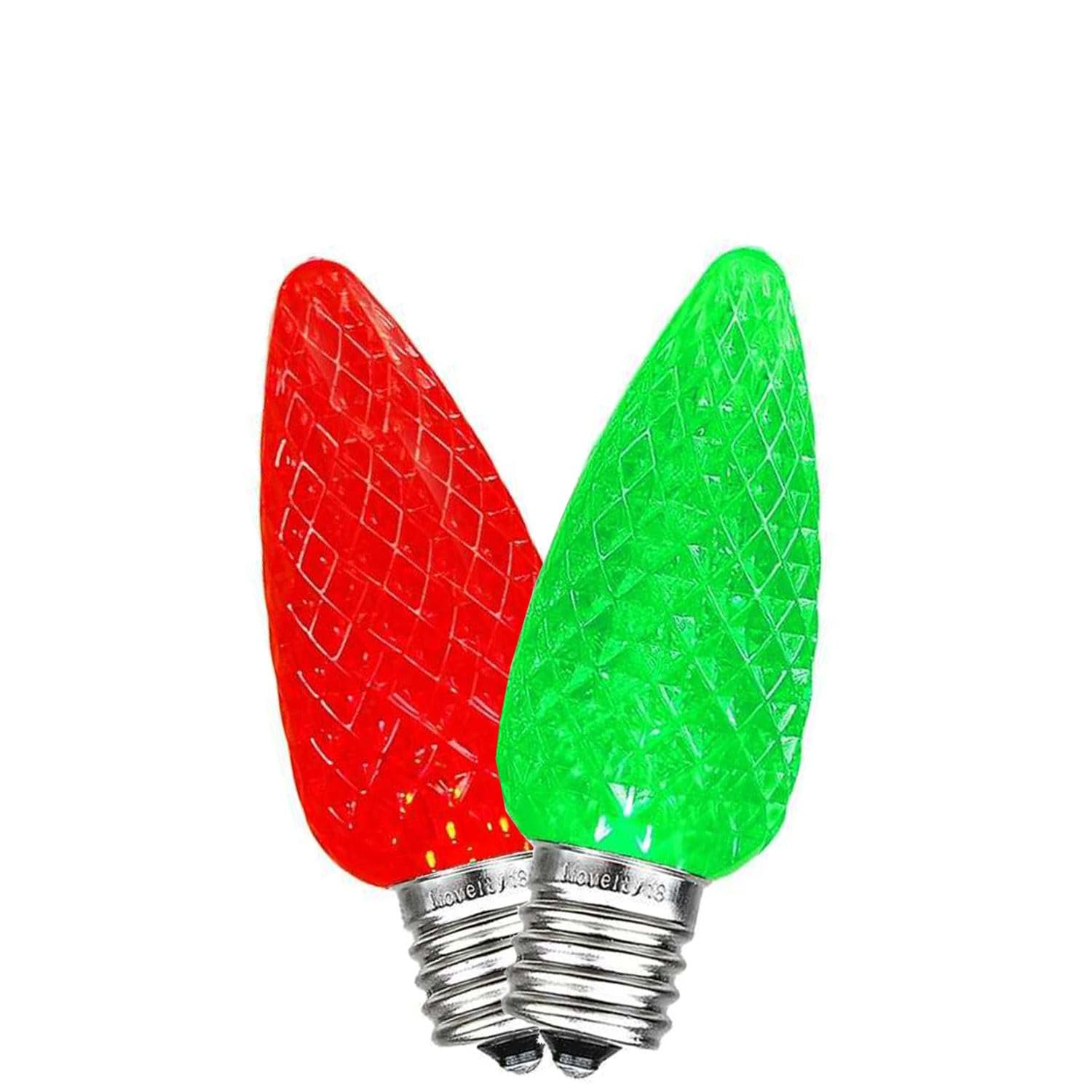 Novelty Lights 25PK C9 LED Faceted Ultra Bright Dimmable Outdoor Christmas Light Replacement Bulbs LED Bulbs  Red/Green