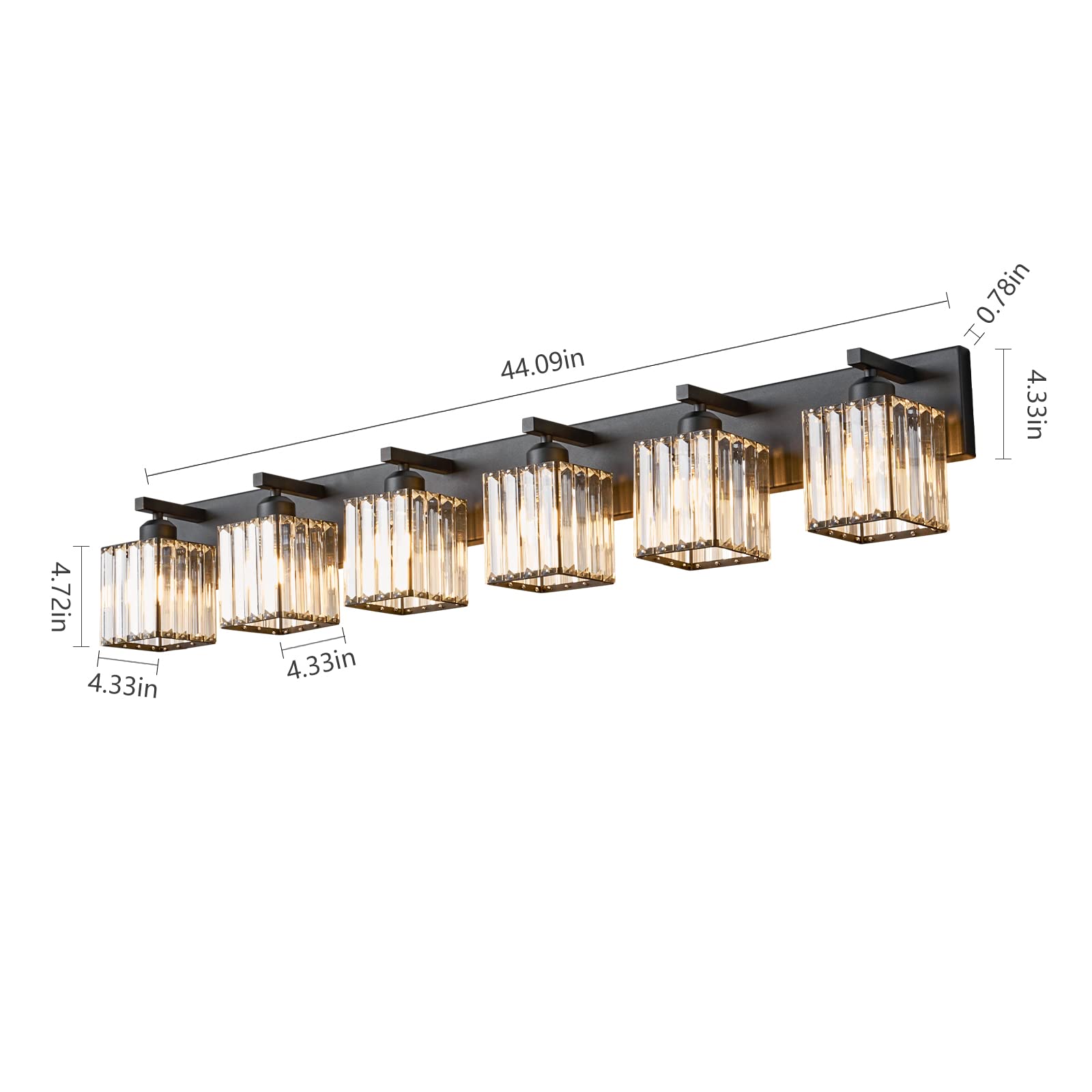 FDPBY Modern Black Crystal Bathroom Vanity Light - 6-Light Metal Wall Fixture, Model JW-002