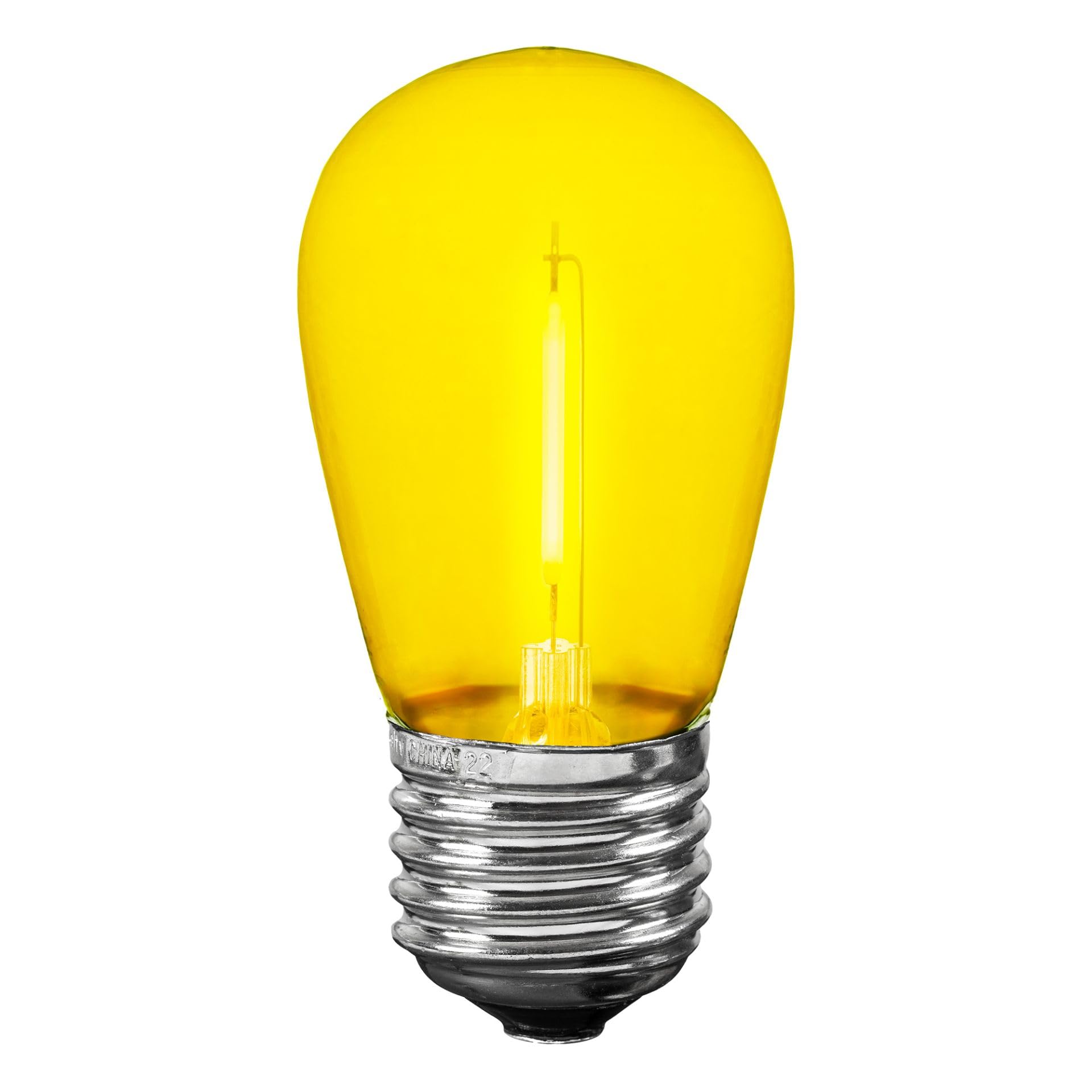 Novelty Lights S14 LED Replacement Bulbs, 5 Pack, Shatterproof Plastic, E26 Base, 30,000-Hour Lifespan, Yellow
