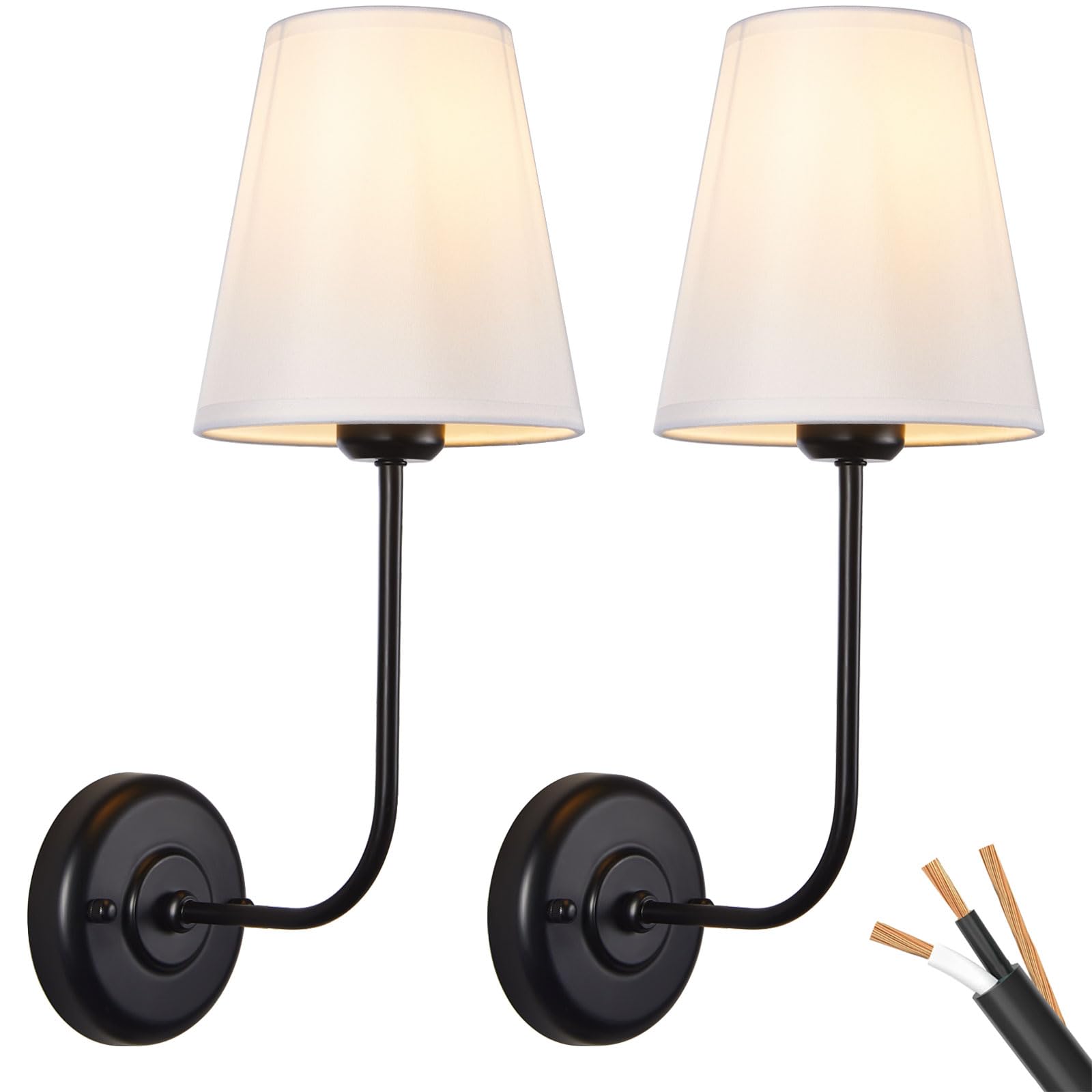 Passica Decor Hardwired Wall Sconces Set Of 2 Pack Vintage Industrial Wall Light Fixture With Flared White Fabric Shade For Dini