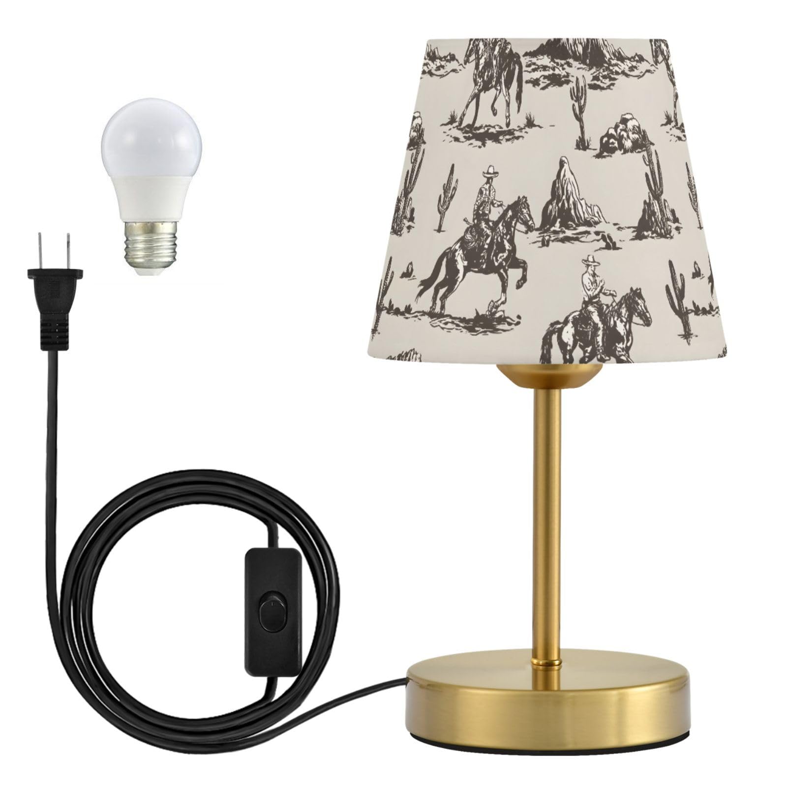 ALAZA Table Lamp for Bedroom Nightstand Western Cowboy Horse Cactus Bedside Lamp with USB Port Fabric Shade Dimmable Desk Lamps Bronze Metal Base Living Room