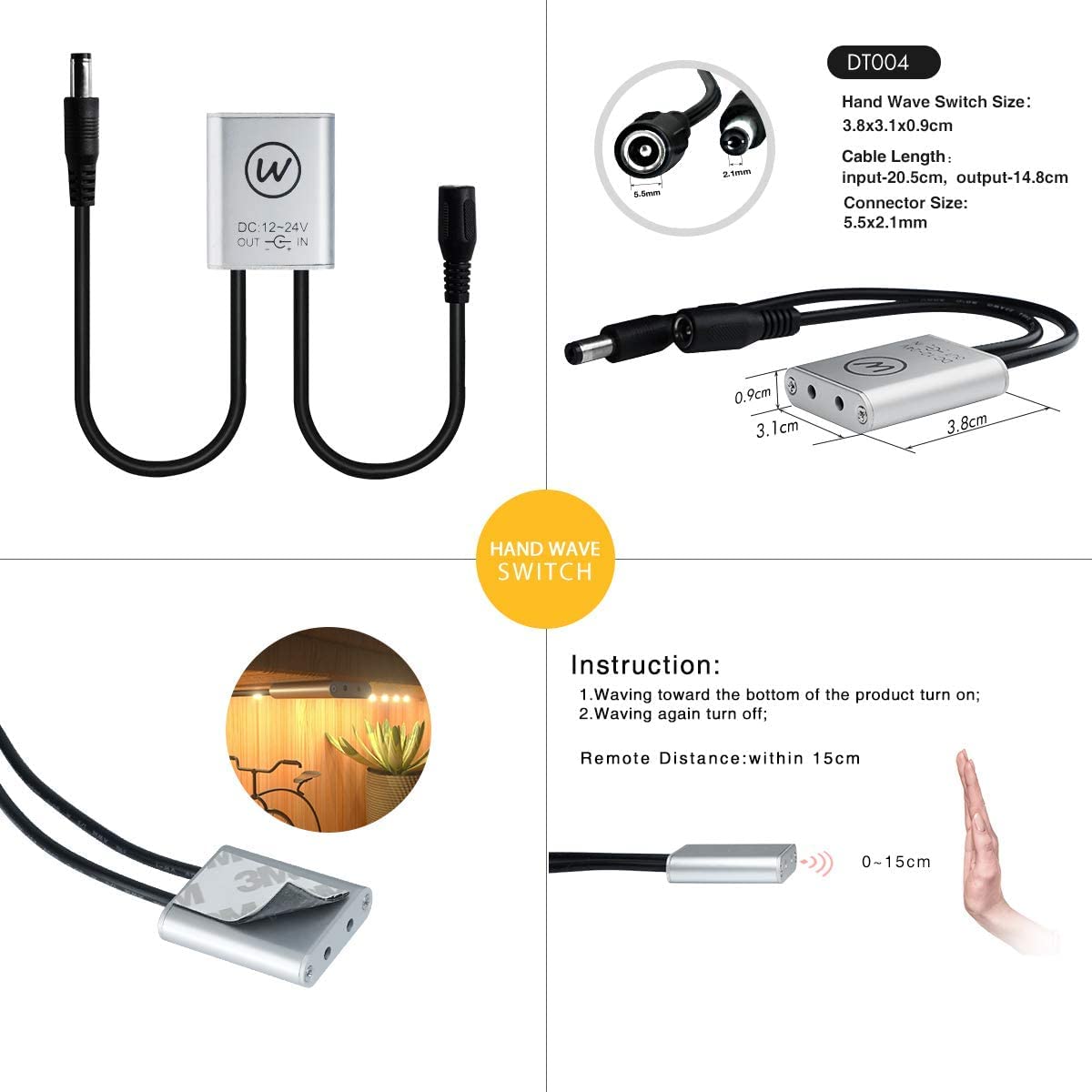 Sensky 12V 24V Dc Hand Waving On/Off Sensor Switch Touchless Wave Motion Activated Sensor For Led Cabinet Light, Led Strip Light