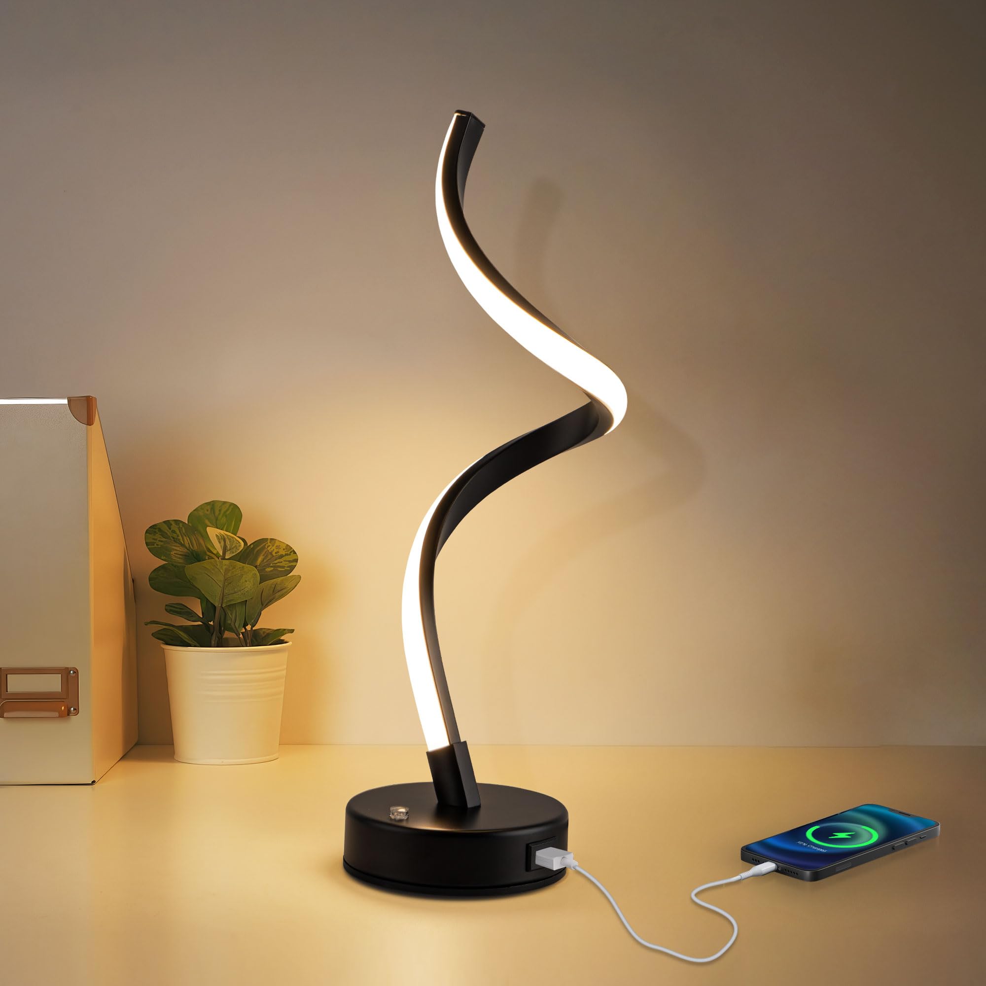 Adebime Spiral Led Touch Lamp - Adjustable Brightness Table Light For Bedroom, Living Room & Office, 3000K Warm White, Black