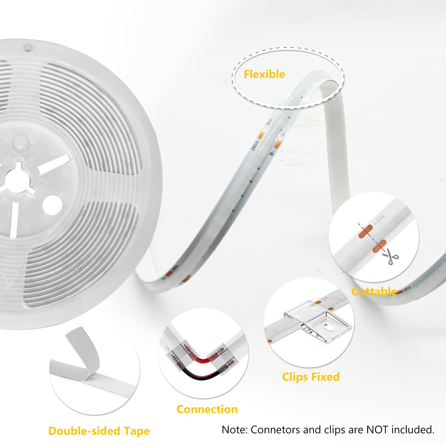 Phopollo Cob Led Strip Lights, Multi-Color 576 Leds/M High Density Flexible 24V Led Lights With Rf & App Control, Led Lights For