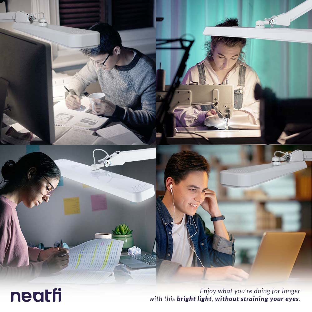 Neatfi XL LED Task Lamp, 2500 Lumens, 30W, 22-Inch, Eye-Caring, White, Model 9505LED-30-C, Desk Light with