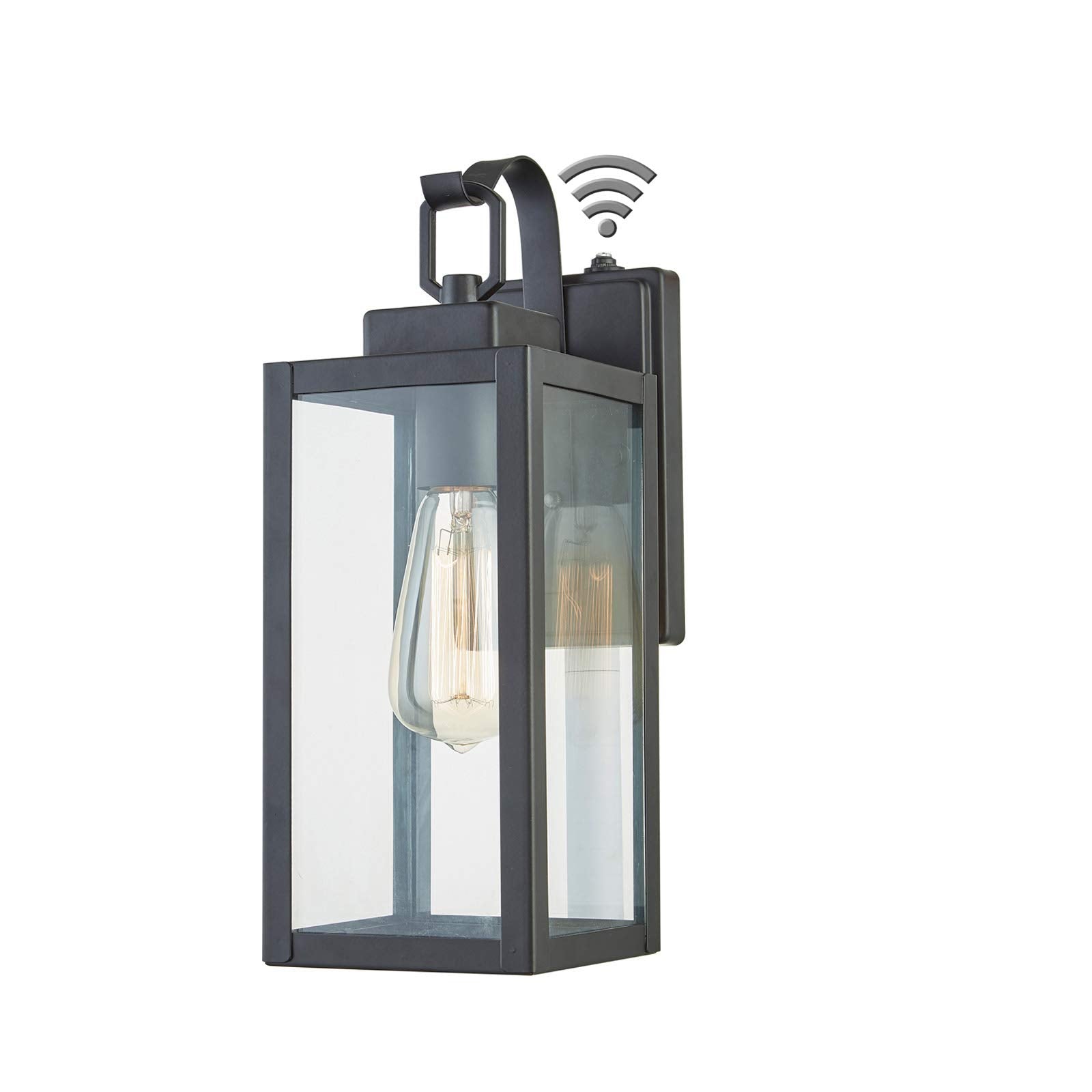 WISBEAM 13.7in Outdoor Wall Lantern, Dusk to Dawn, E26 Base 60W Max, Metal & Glass, Model WS-WL004