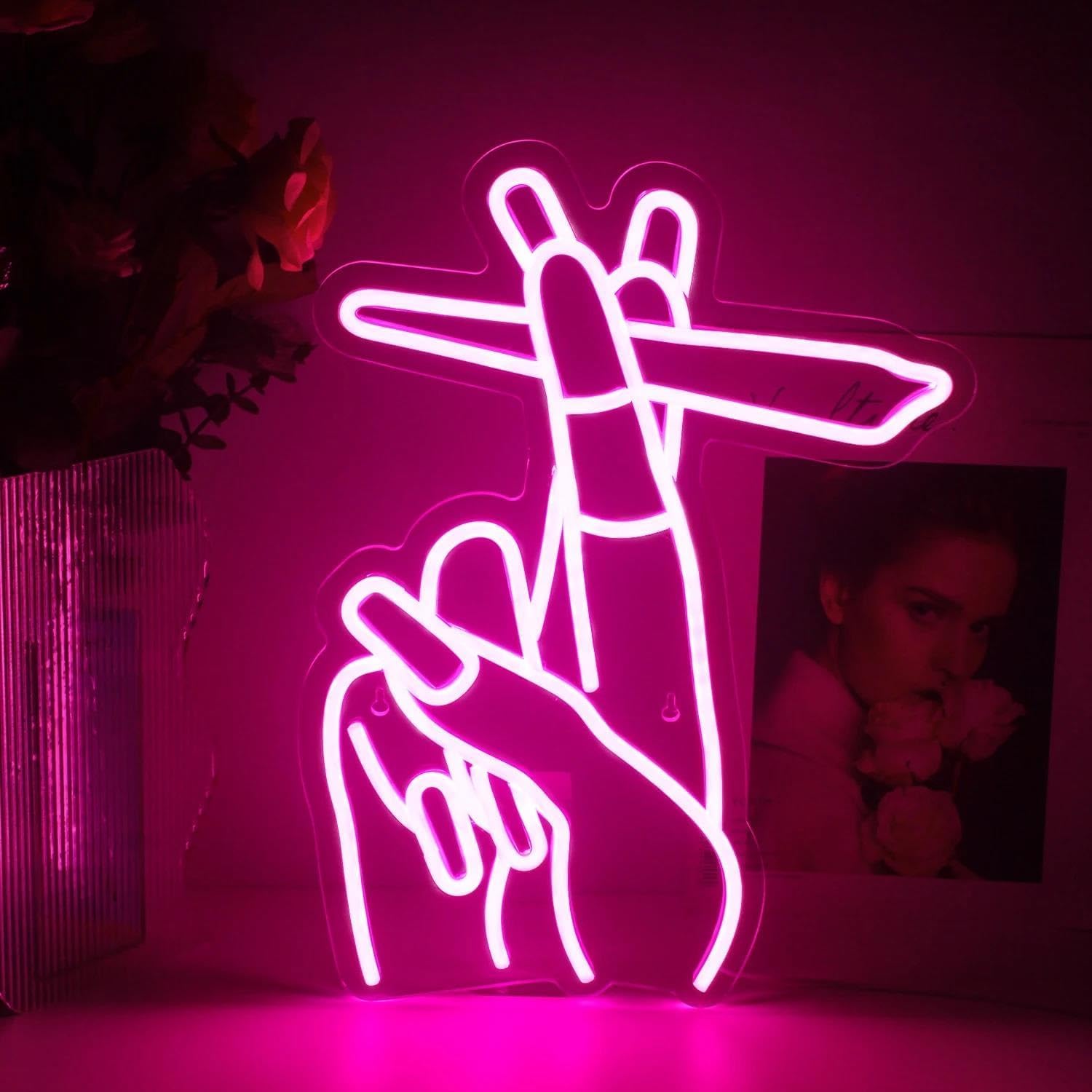 WLHOPE Pink LED Neon Hand Sign for Wall Decor, 30x40cm, Model LL-hand, Ideal for Bedroom, Home Bar, Girls Room, Party Decor