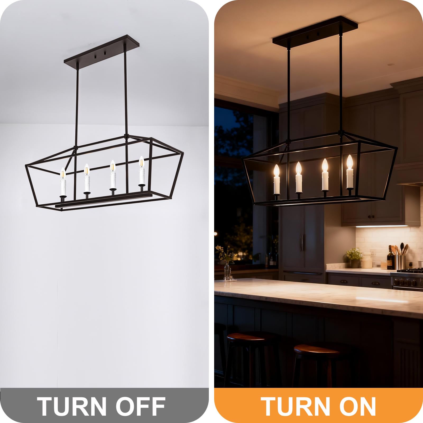 Winshen 4-Light Kitchen Island Pendant Lighting Fixture  Farmhouse Dining Room Chandelier Over Table  Oil Rubbed Bronze & E12 Bulb Base