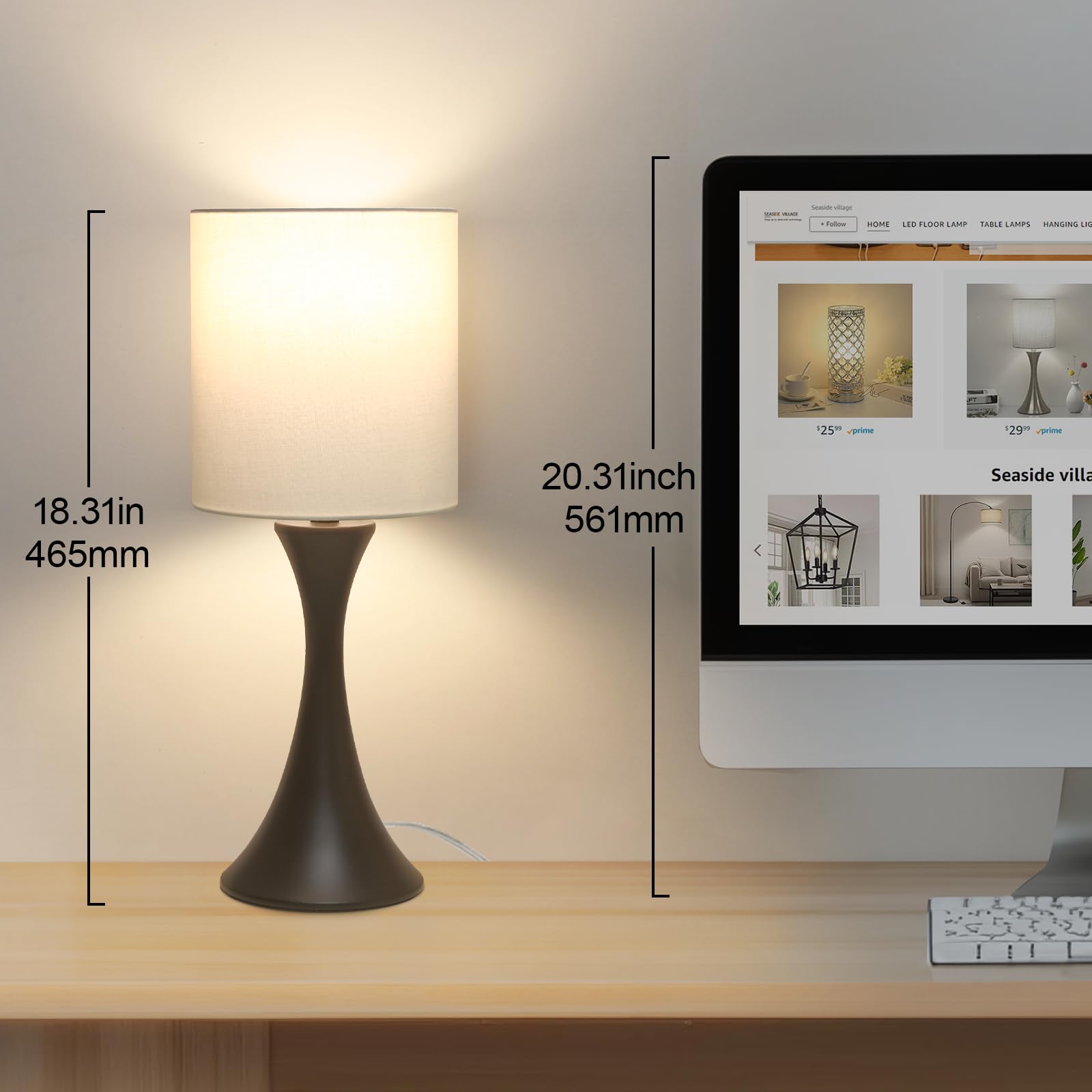 3 Way Touch Control Table Lamp, Modern Bedside Lamp Dimmable Nightstand Lamp With Beige Shade And Dark Brown Base, Small Desk La