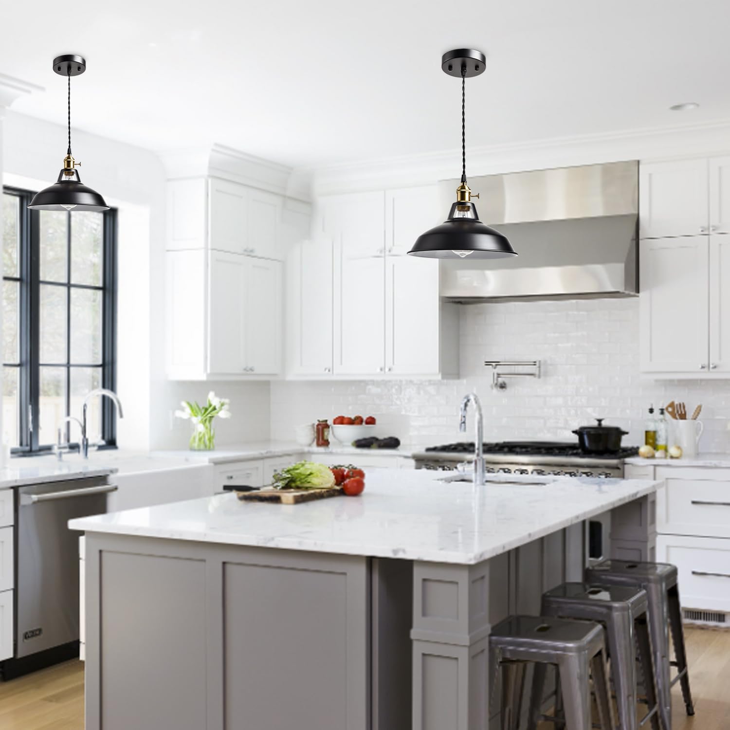 Claxy Industrial Black Barn Pendant Light With Switch E26 Height Adjustable Hanging Ceiling Light Fixture For Kitchen Bar Restau