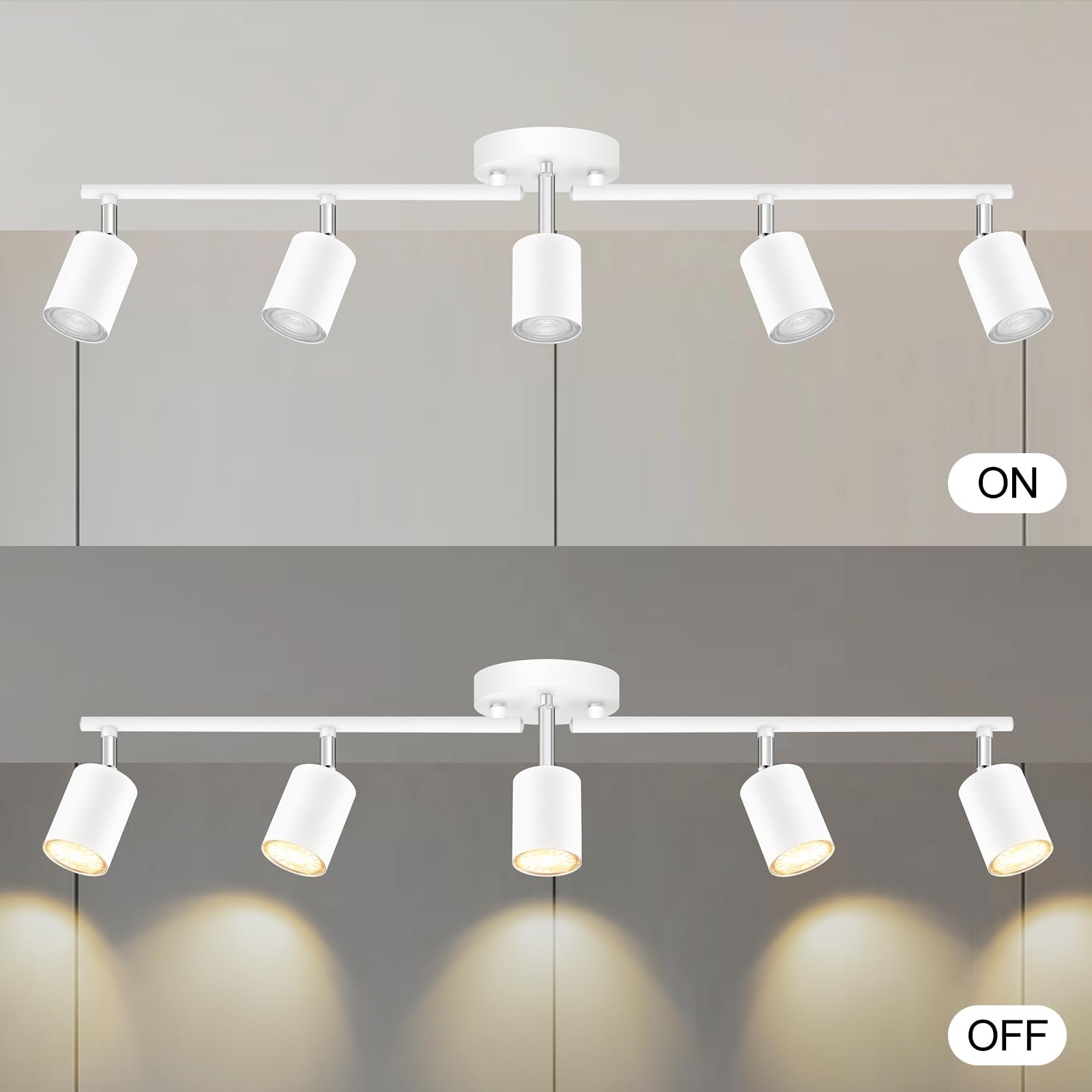 Track Lighting, Led Track Lighting Fixtures Ceiling, White Track Lights For Bedroom, 30'' Ceiling Spotlight Kit, 5 Light Track W