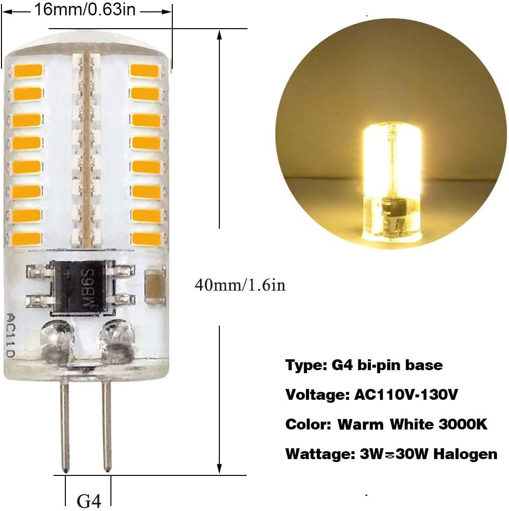 ZHENMING G4 LED Bulb 3W Dimmable Warm White 3000K Pack of 5, Model ZM-5-G3064F-G4-CW, Color