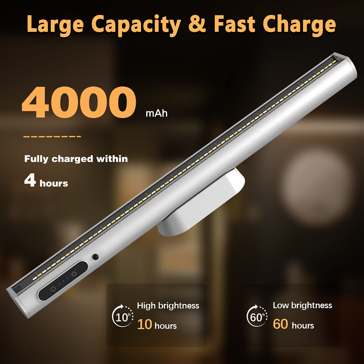 bravzurg Rechargeable Magnetic LED Light Bar with Remote, Dimmable, Battery Powered, Silver, Model YZYK350-SR04, Under Cabinet Lighting