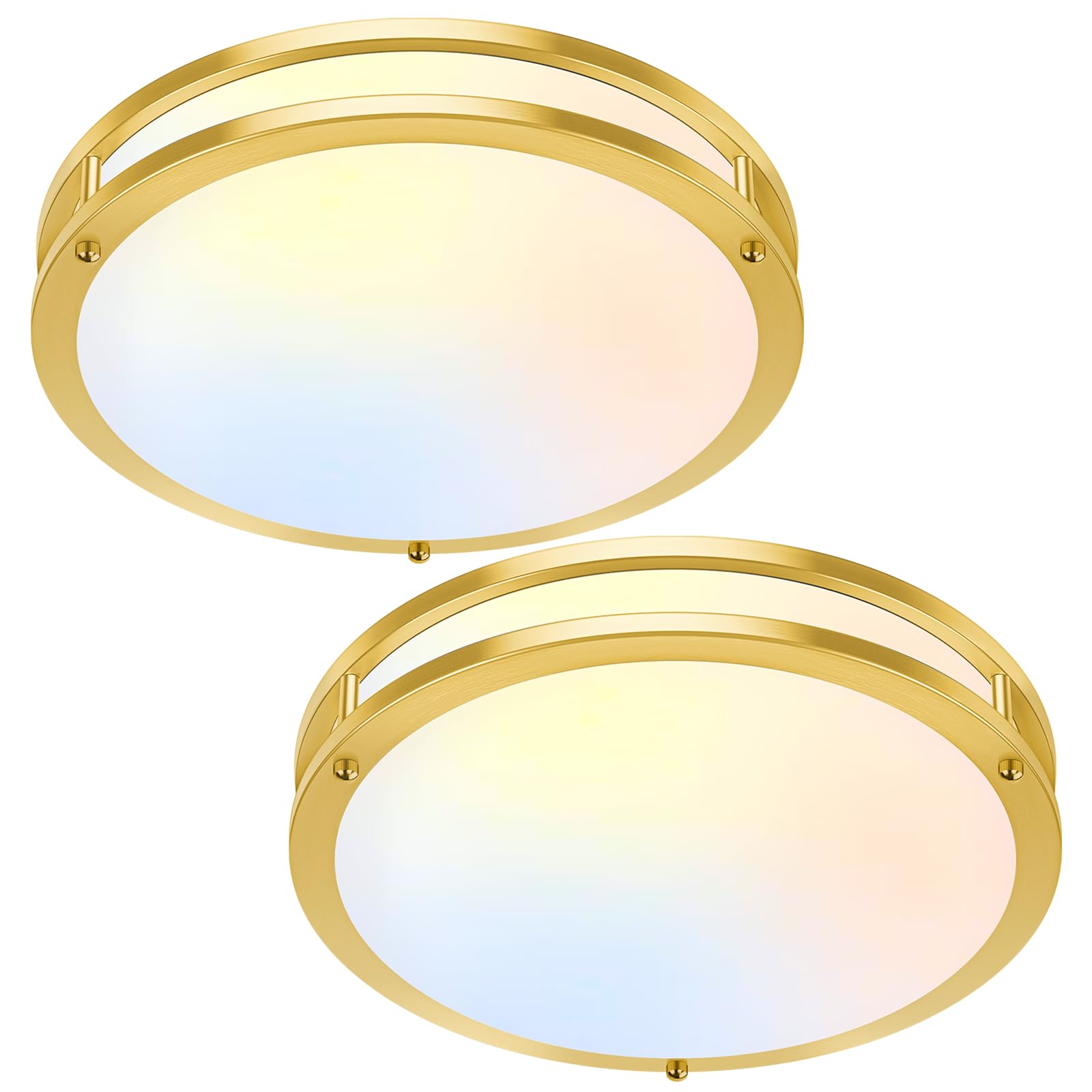 13 Inch Flush Mount Light Fixtures, 2-Pack Gold LED Ceiling Lights with 2700K/3000K/4000K/5000K/6500K 5 Color Temperatures, Mode
