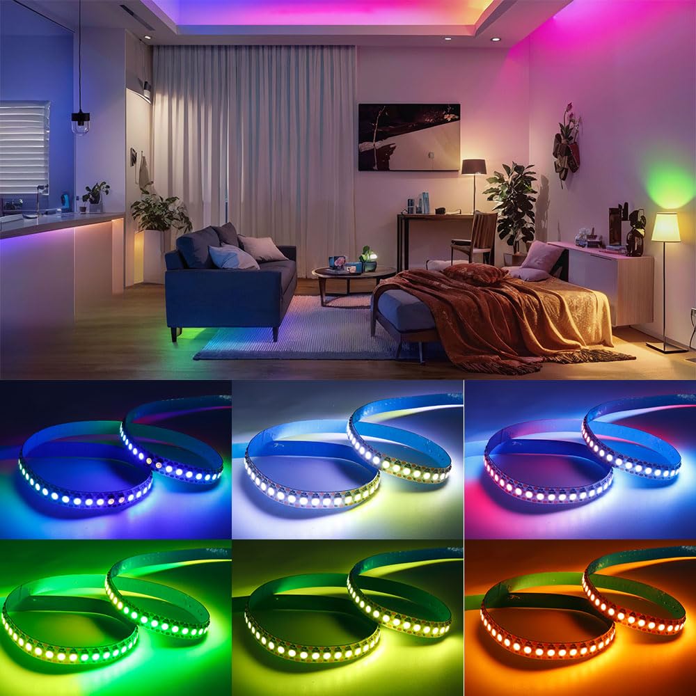 Loamlin Ws2812B Ic Rgb 5050Smd Eco Individual Addressable Led Strip Light, 3.2Ft 144Led/M Flexible Full Color Ip30 Dc5V White Pc