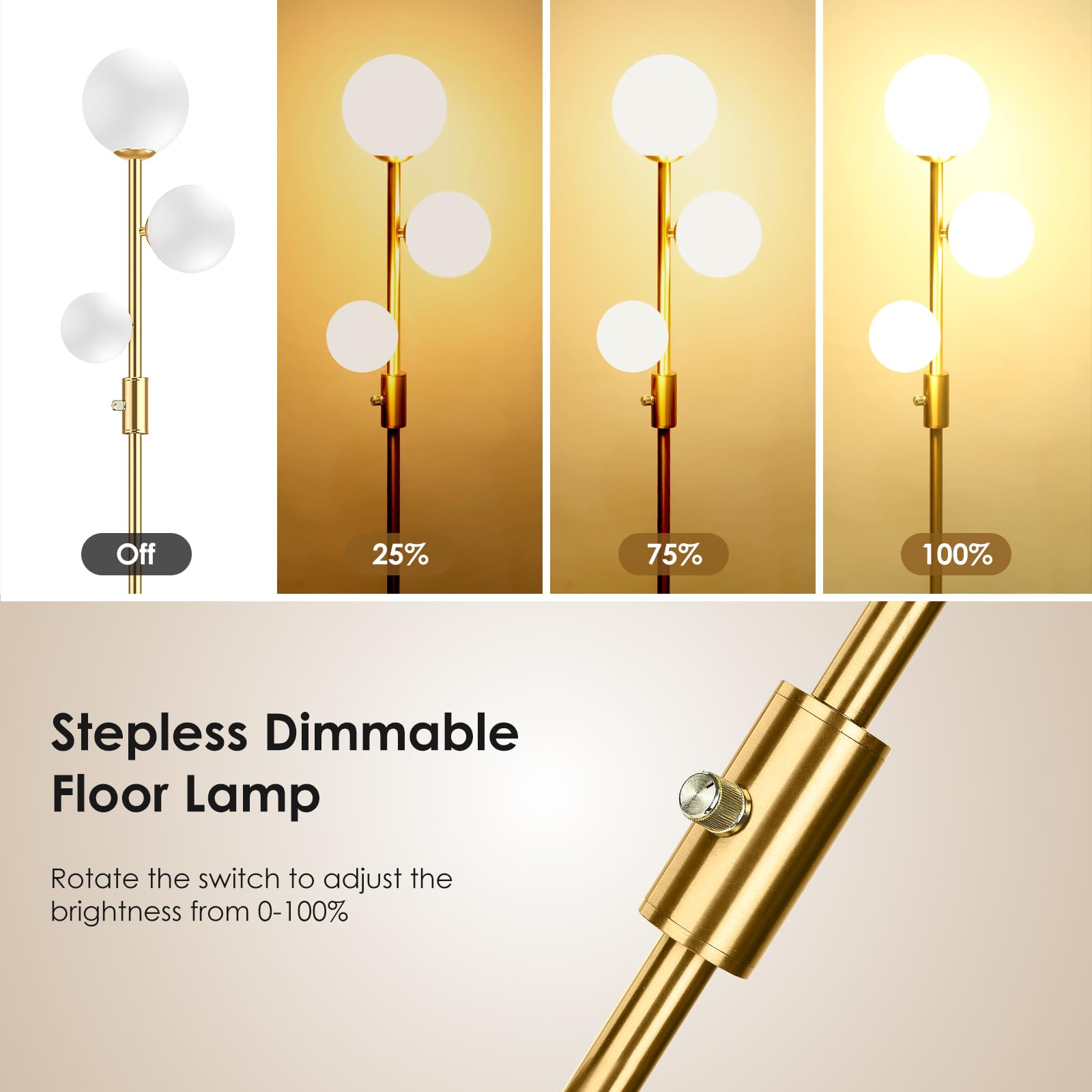 Sucolite 69'' 3-Globe Mid Century Floor Lamp For Living Room, Modern Dimmable Tall Standing Lamp With Frosted Glass Shades, Cont