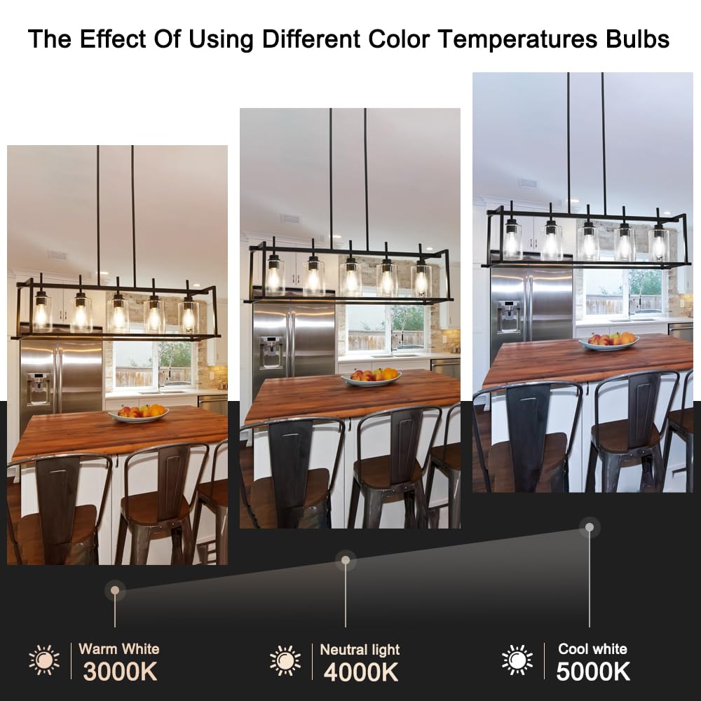 Dsmjfu Black Farmhouse Rectangular Chandelier For Dining Room  5-Light Linear Pendant Lighting  Rectangular Kitchen Island Light Fixture Over Table  Adjustable Height Chandelier Hanging Light