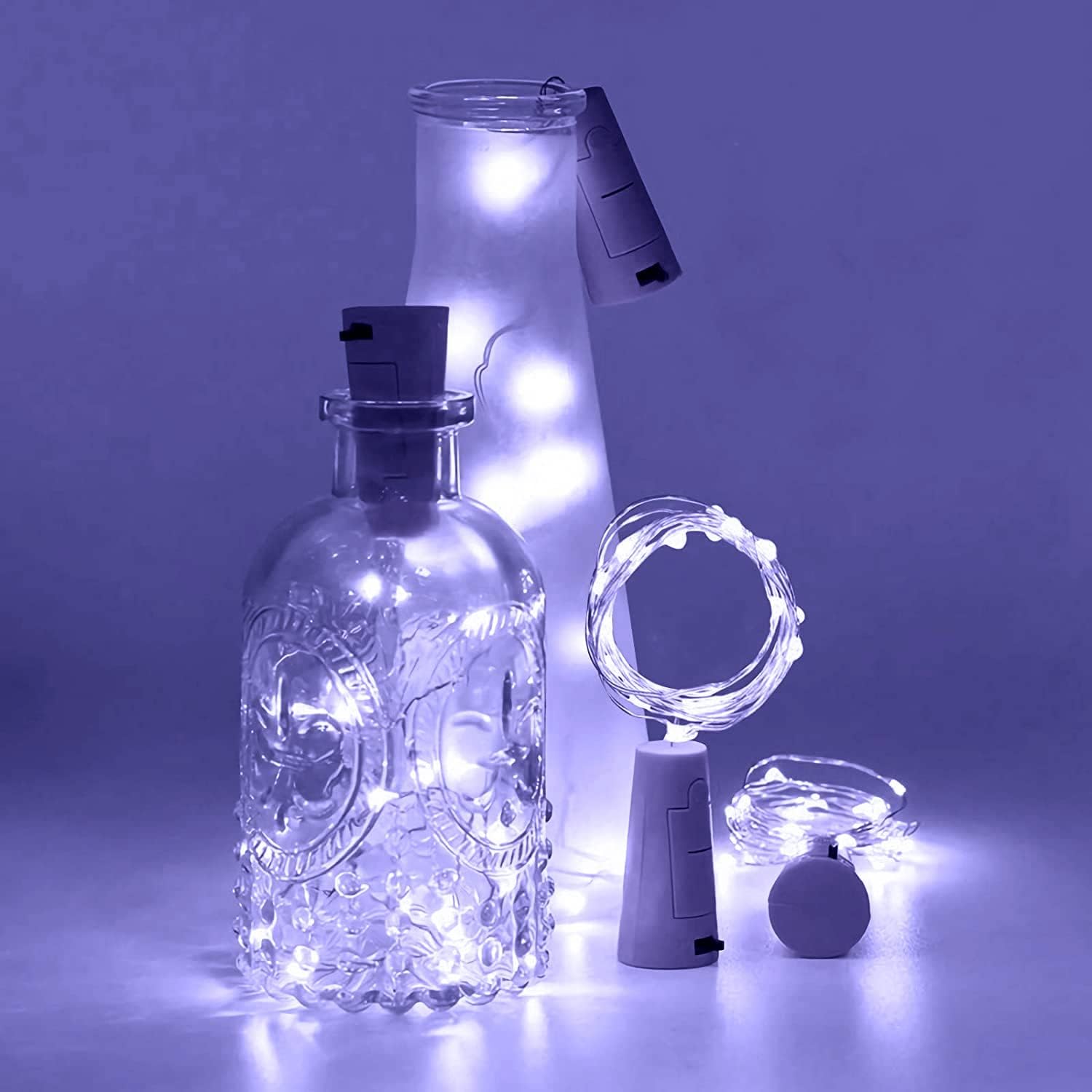 VOOKRY Wine Bottle Lights String - 15 Pack, 20 LEDs, Battery Operated, Cool White, Cork Light for Party, Wedding, Halloween, Christmas