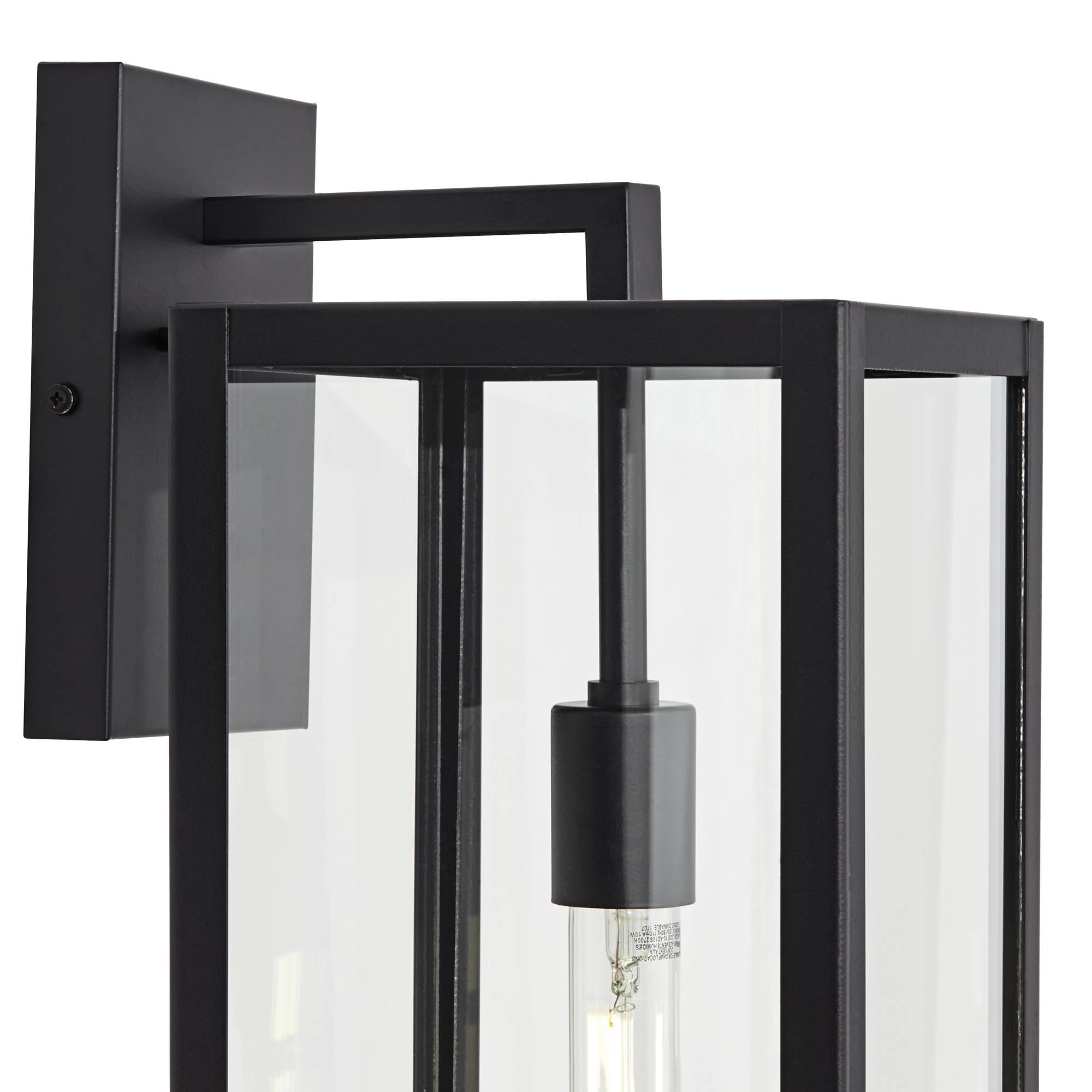 John Timberland Outdoor Wall Light Fixtures Set of 2, Black Metal, 20in Clear Glass Panels, Rectangular Box Frame