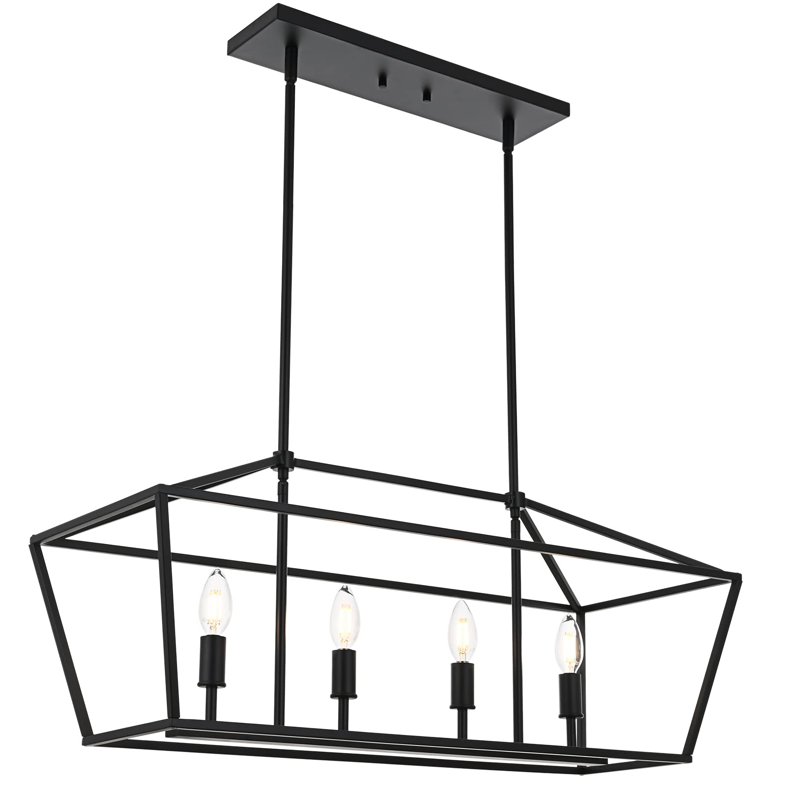 Winshen 4-Lights Rustic Chandelier For Dining Room  32-Inches Width Pendant Lighting For Kitchen Island In Black Finish