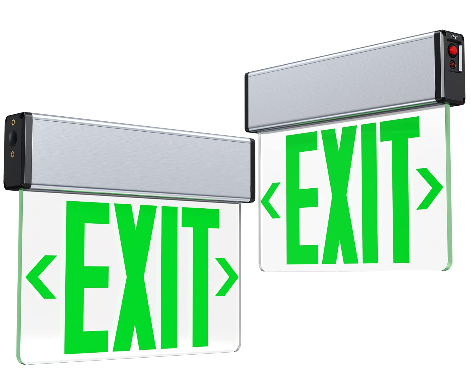 Led Edge Lit Exit Sign Aluminum Housing Ac 120-347V Emergency Exit Light With Battery Backup Single Sided Acrylic Clear Panel Commercial Exit Signs, Top/Side/Wall Mount, Ul Certified (2 Pack, Green)