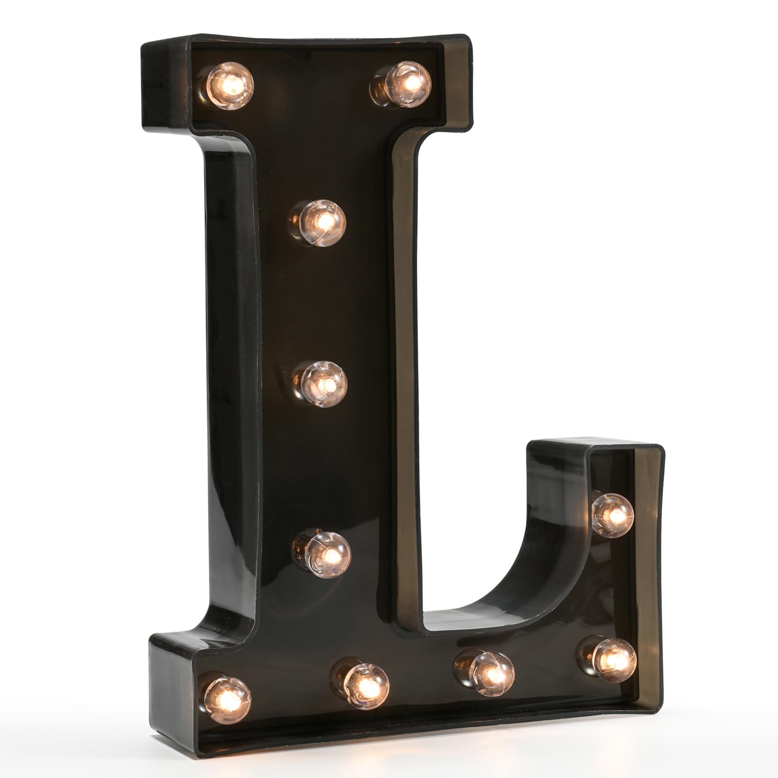 OYCBUZO LED Marquee Letter Sign, Black Plastic Letter L, Model MDLP-BL-11, Night Light for Home, Bar, Party Decor