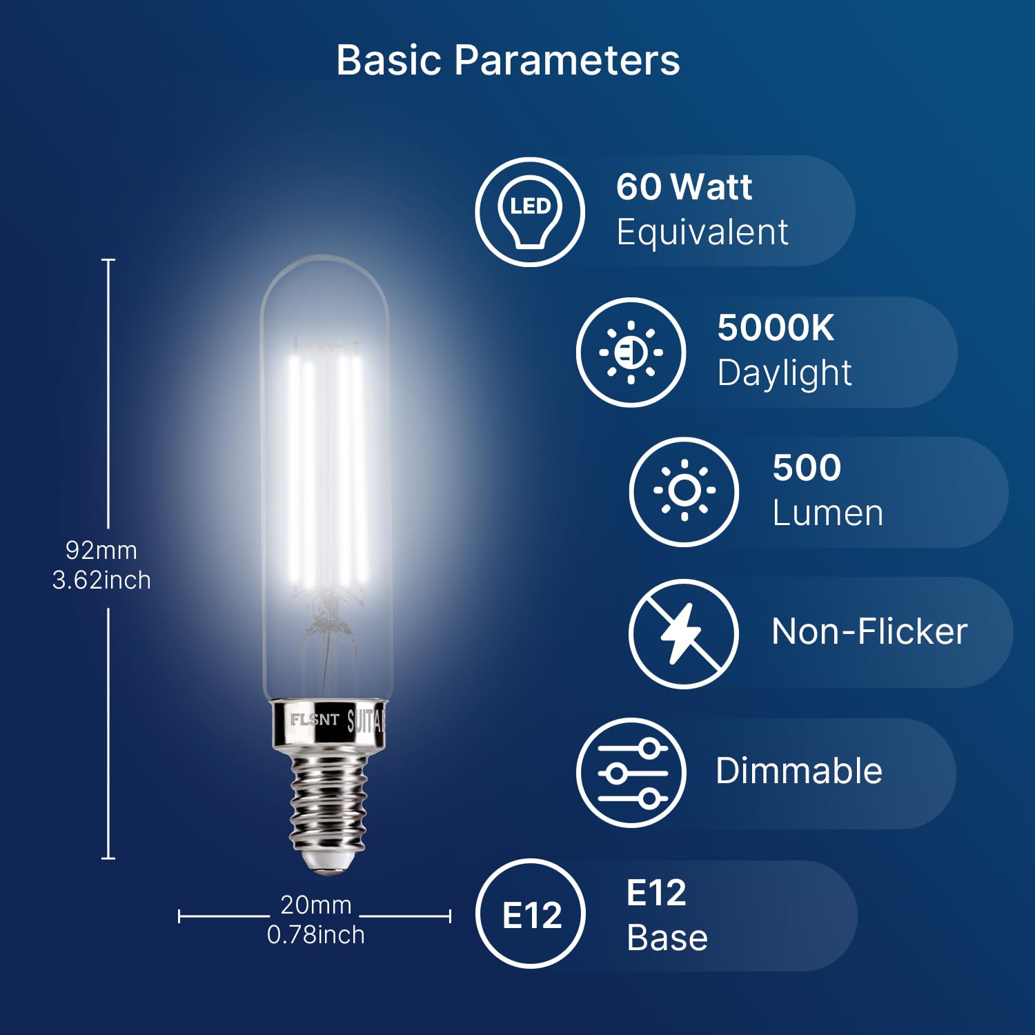 Flsnt 5000K Daylight Led Candelabra Bulbs 60W Equivalent, Dimmable T6/T25 E12 Led Light Bulbs For Chandelier, Cri 82, 500Lm, 5.5