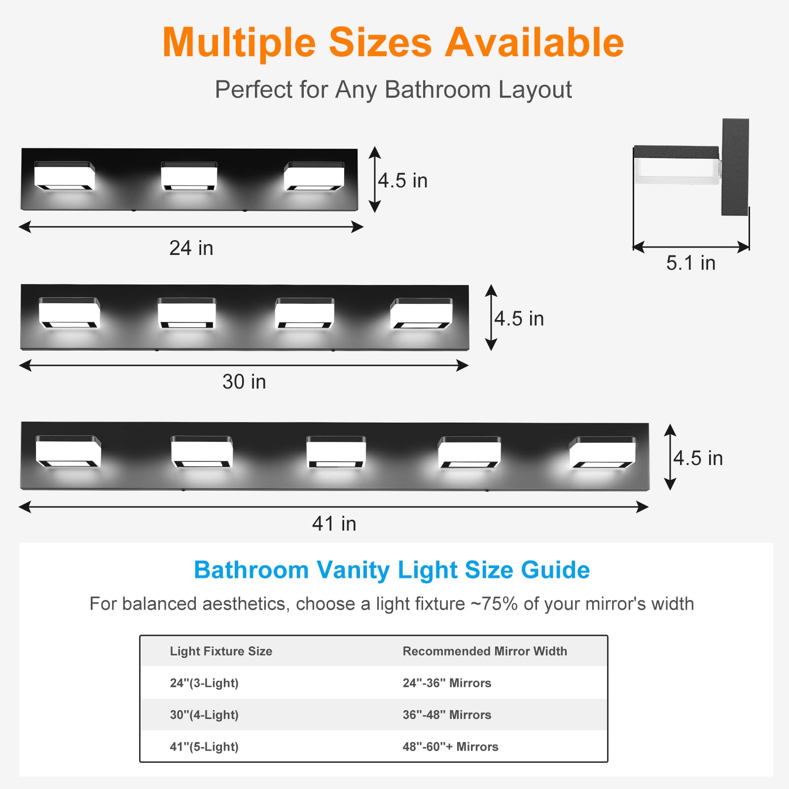 Izorro Led Modern Bathroom Lighting Fixtures Over Mirror (4-Light  30 Inch  Dimmable) Matte Black Bathroom Vanity Light Fixture With 360Rotatable Head (Cool White 6000K)