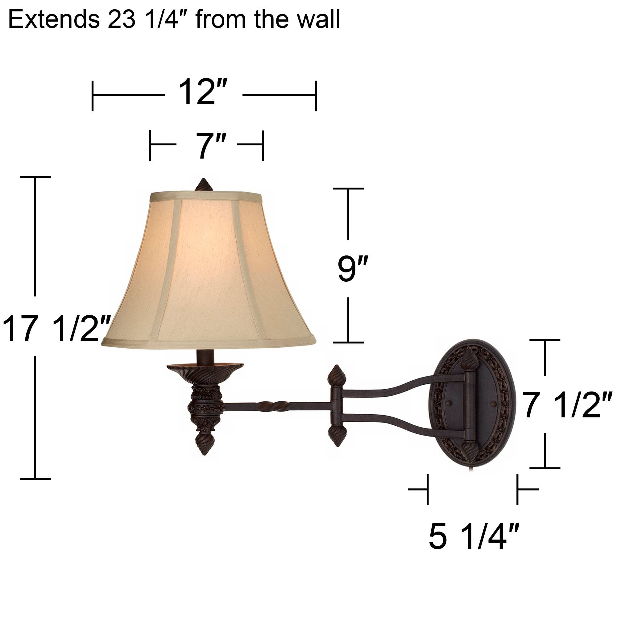 Barnes and Ivy Godia Wall Lamp - Dimmable Bronze Plug-in Light Fixture with Beige Bell Shade for Bedroom, Living Room, Dining, Model U3791