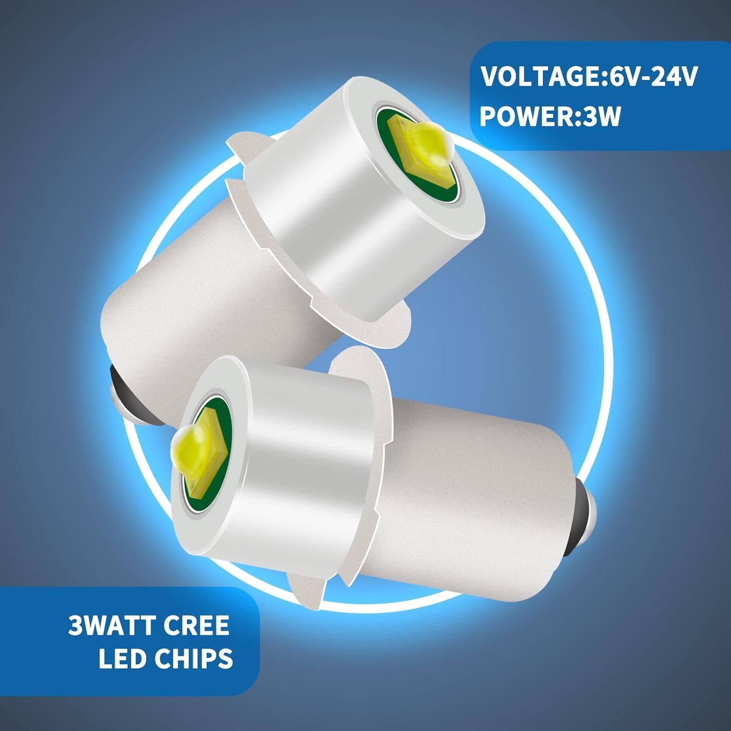 3 Pack Led Flashlight Bulb Replacement Led Bulbs For Conversion Kit 18V 12V 19.2V 6-24 Volt 3W 247Lm Pr2 P13.5S Led Bulb Upgrade