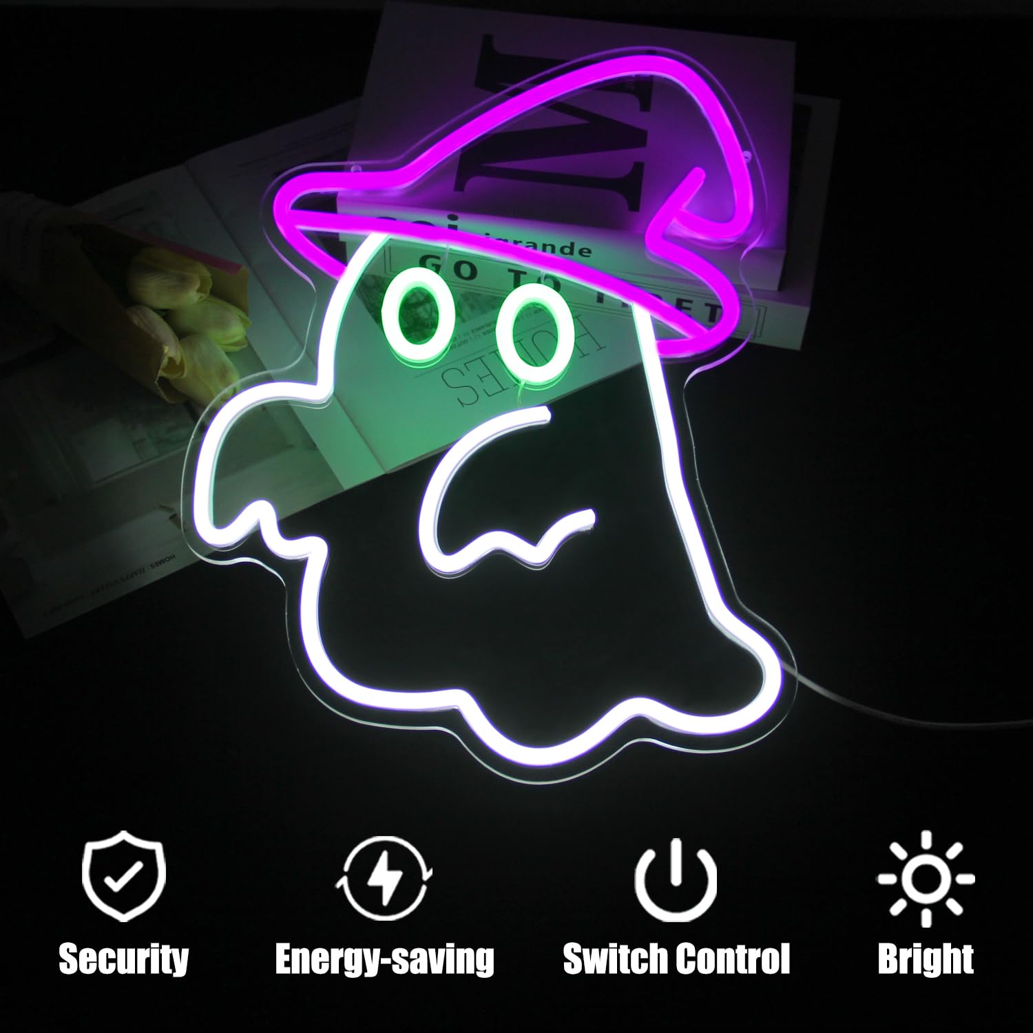 Witch Hat Ghost Neon Signs for Wall Decor Halloween Neon Sign Spooky Ghost LED Sign Gothic Lamp Neon Lights Signs Purple Witch H