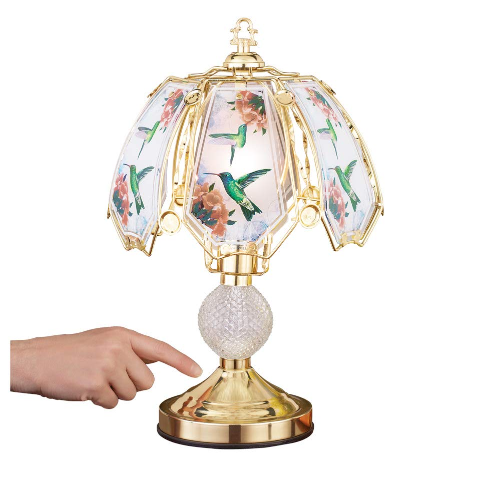 Collections Etc Touch Base Hummingbird Lamp with Gold-Tone Base and Colored Glass Panels, Tabletop Decorative Accent for Any Roo