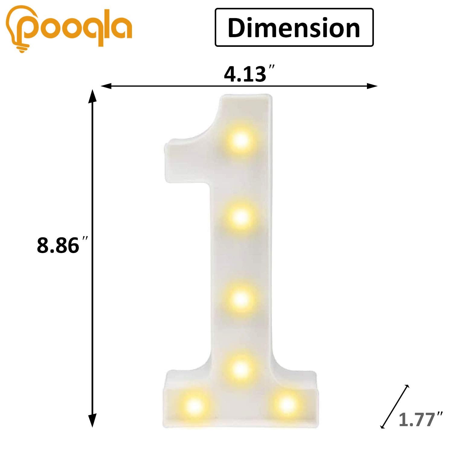Pooqla LED Light Up Number 1, Warm White & Cool White Decorative Marquee Light, Party & Room Decor, Model DENC-BP-01
