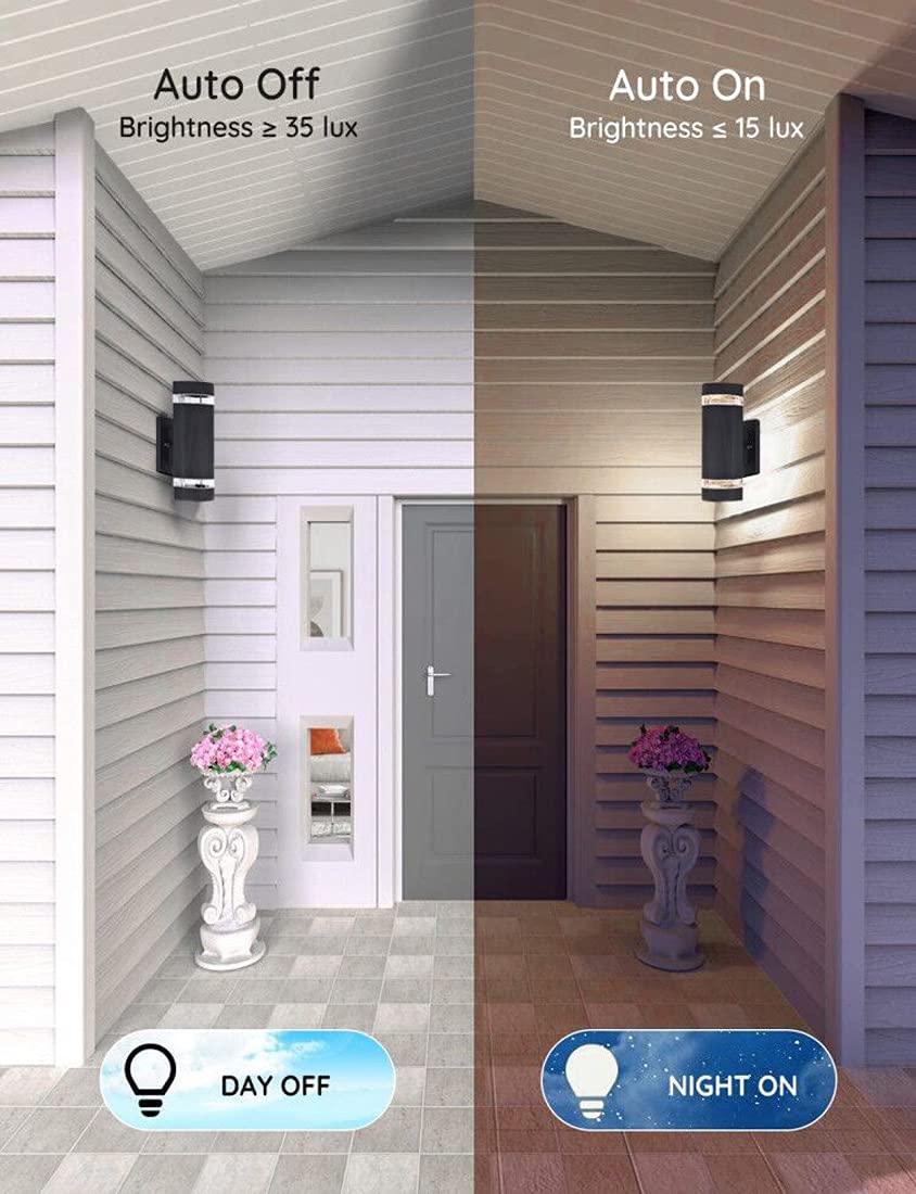 Bling Dusk To Dawn Outdoor Wall Sconce - Etl Listed 5000K Up Down Light Fixture, 2 Pack