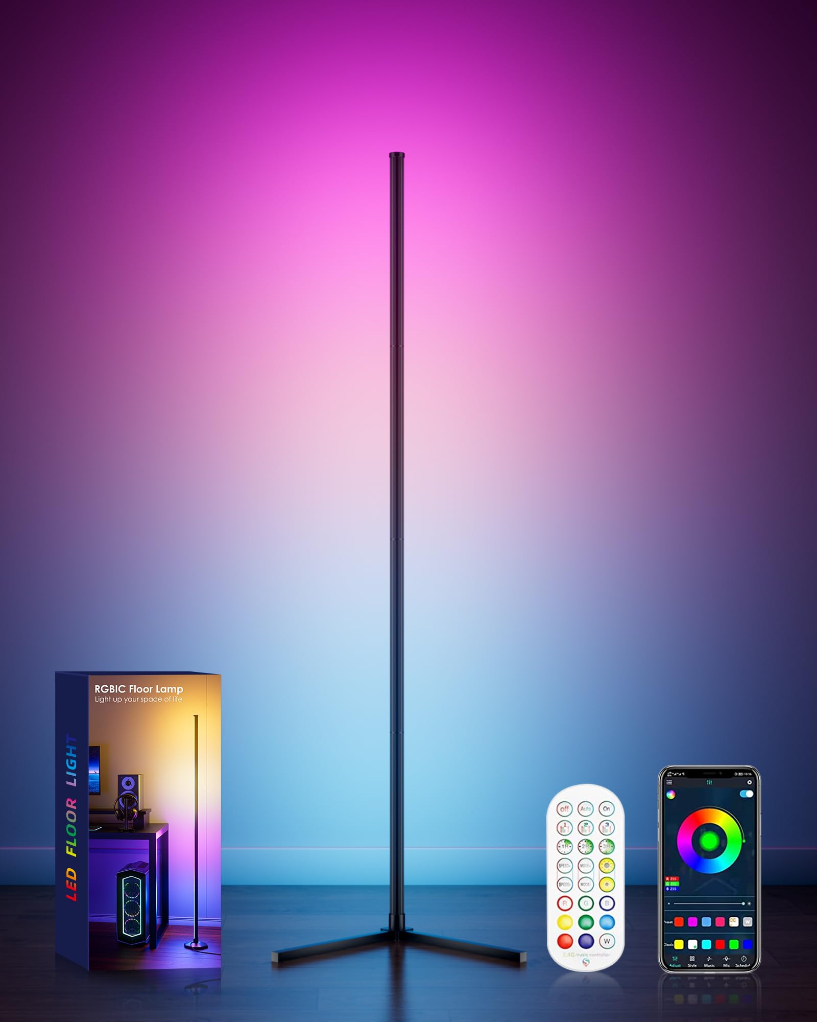 boostool RGB Corner Floor Lamp  65 Color Changing Modern Corner Lamp with APP Control  Modern LED Lamp with 16 Million Colors & Music Sync for Living Rooms  Bedrooms  and Gaming Rooms
