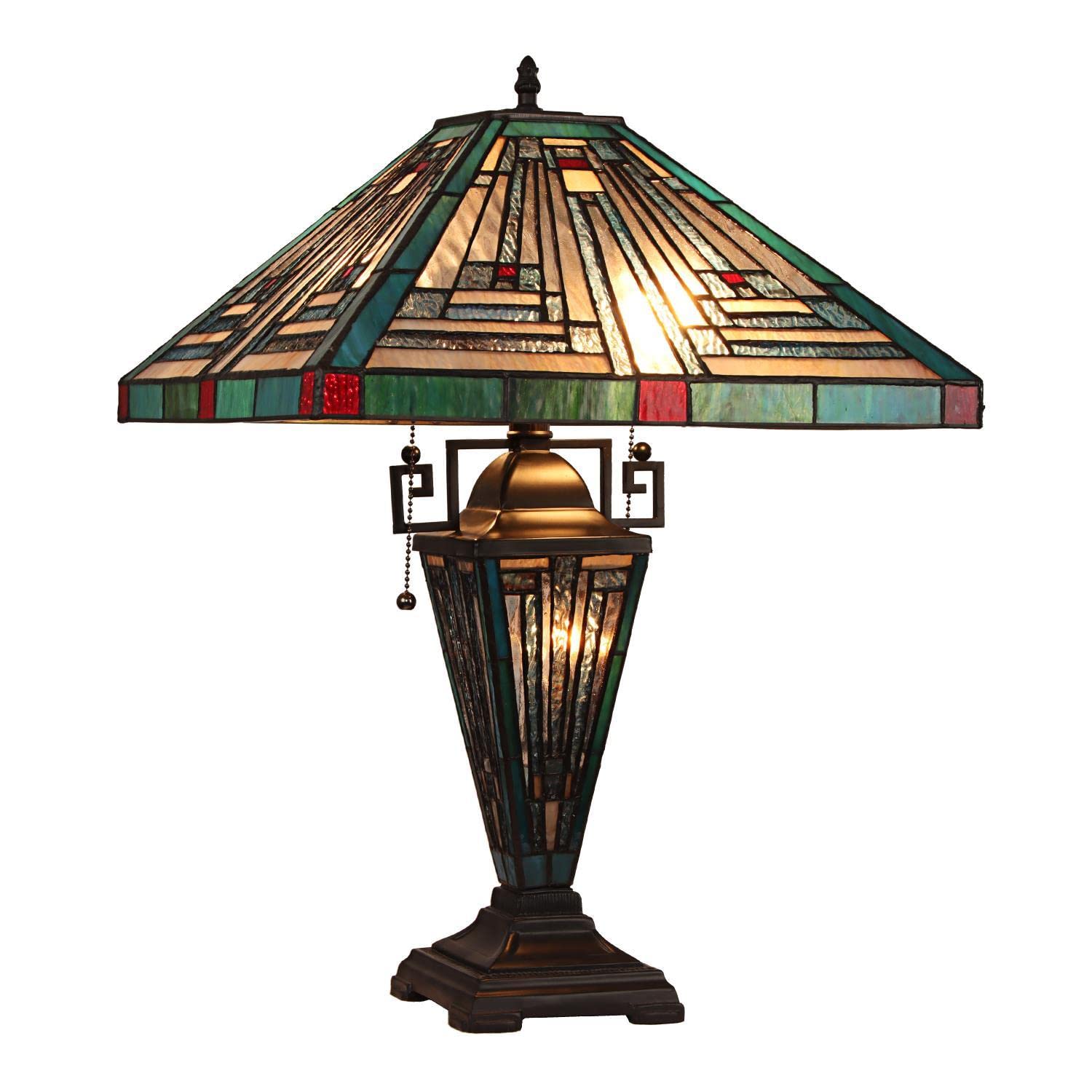 Chloe Lighting Innes Tiffany-Style Table Lamp, 3 Light, Blackish Bronze, 16" Wide, Multicolor Glass, Model CH3T359BM16-DT3