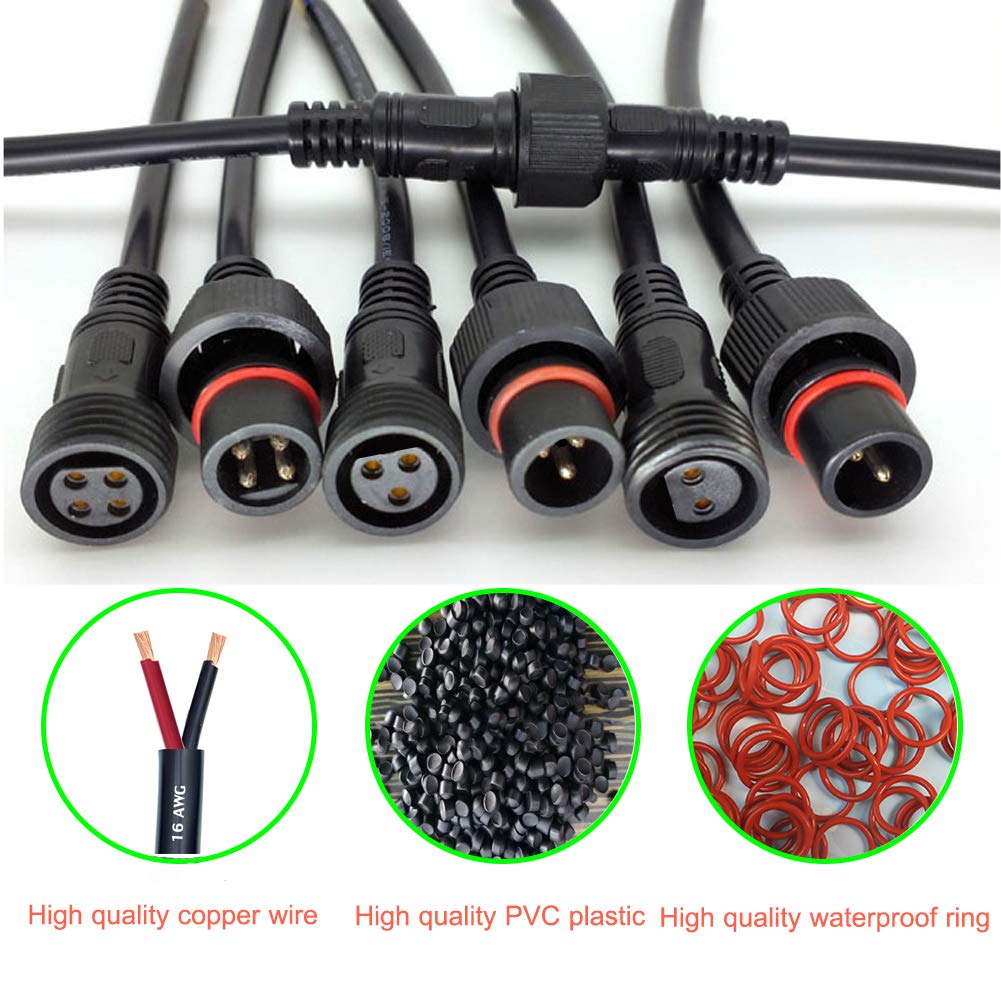 Dstfuy Waterproof Connector 2 Wire,16Awg 2Pin Male Female Plug Led Connector With Ip65,20Cm Extension Cable For Car,Led Strip Lights (5Pairs)