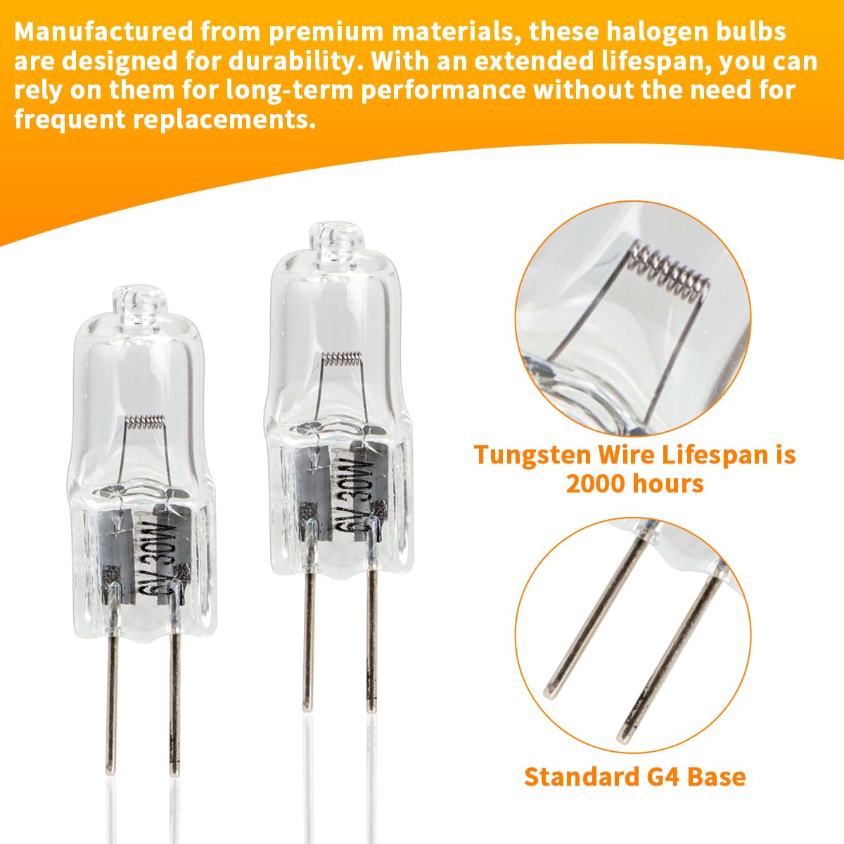 Motoqueen 30W 6V Halogen Light Replacement Bulbs (2 Pcs) With G4 Bi - Pin Base For Microscopes