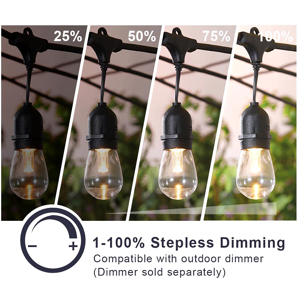 SUNTHIN 48ft LED Outdoor String Lights with 0.9W Shatterproof Bulbs for Patio, Backyard, Porch, Commercial Light String