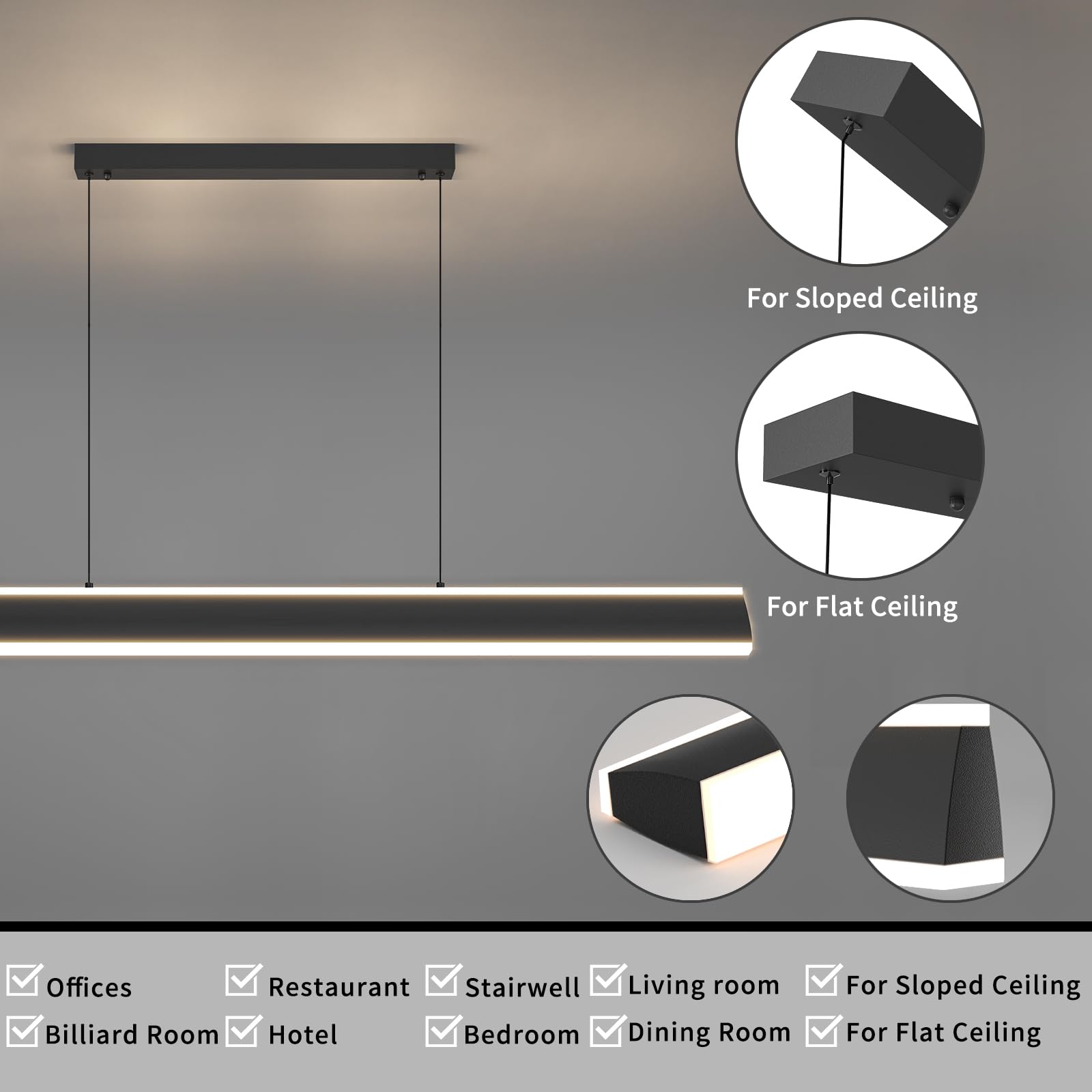 Modern Chandelier Light, 47In Led Pendant Light With Remote Control 3000K-6500K Adjustable Color Temperature,Aluminum Island Lighting Lamp For Dining Room, Living Room
